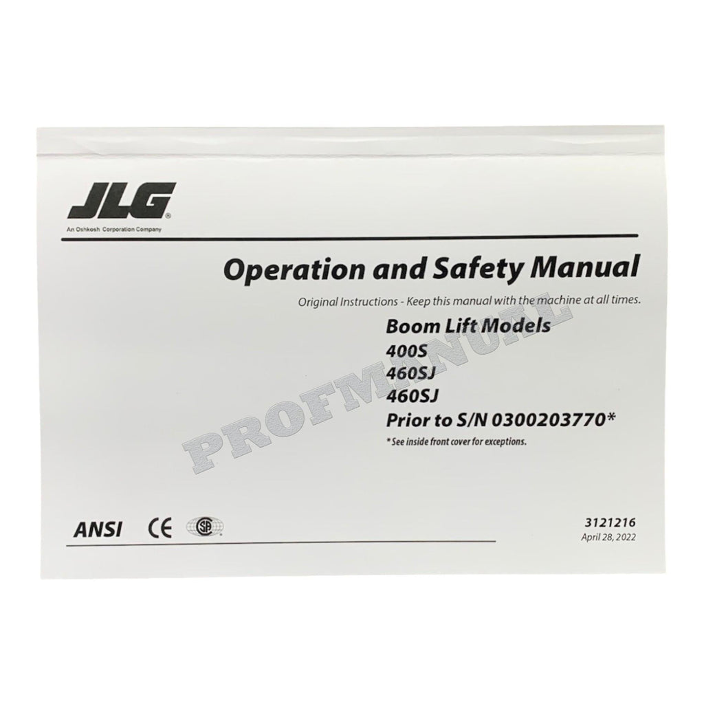 JLG 400S 460SJ Boom Lift Maintenance Operation Operators Manual 3121216