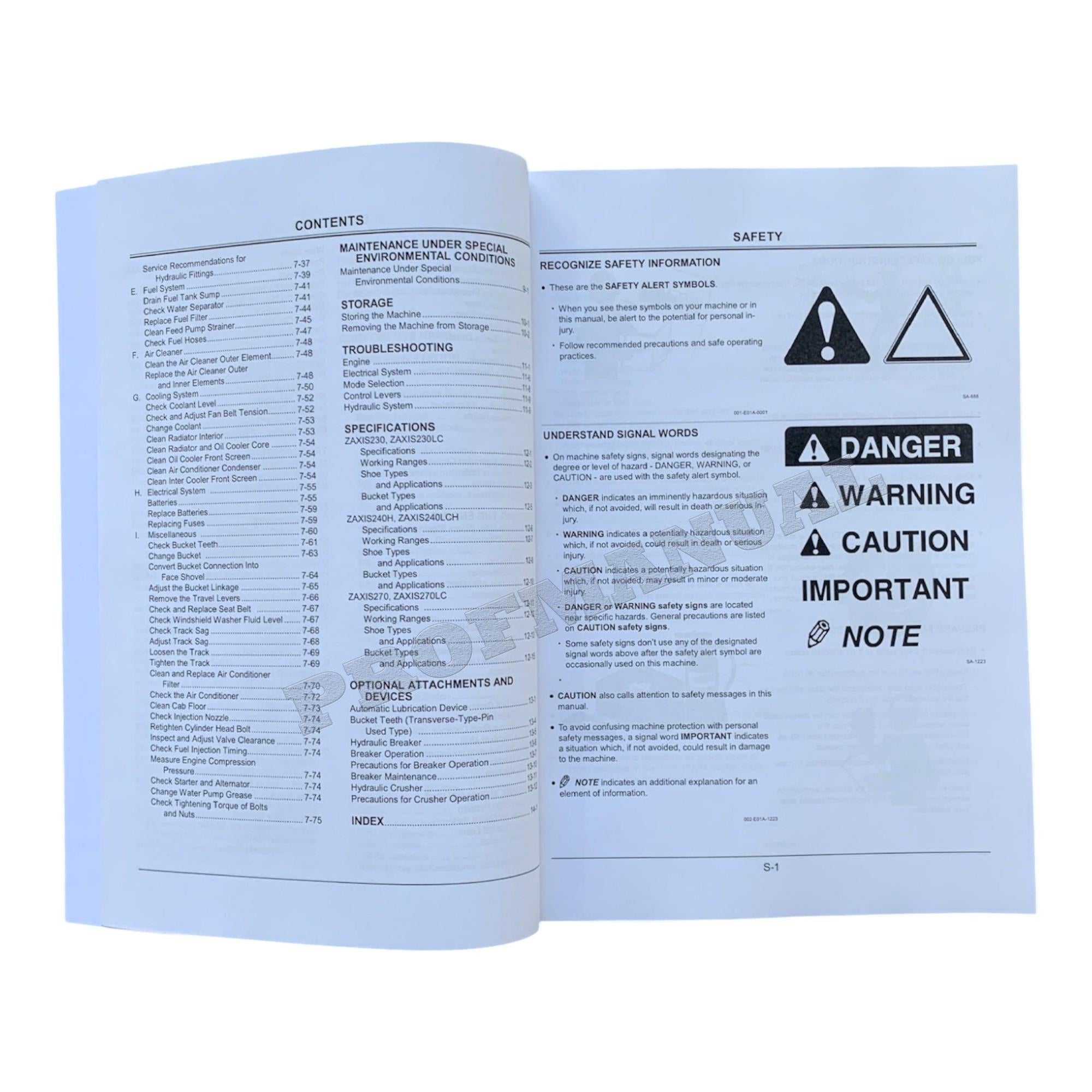 HITACHI ZAXIS ZX 230 230LC 240H 240LCH 270 270LC EXCAVATOR OPERATORS MANUAL