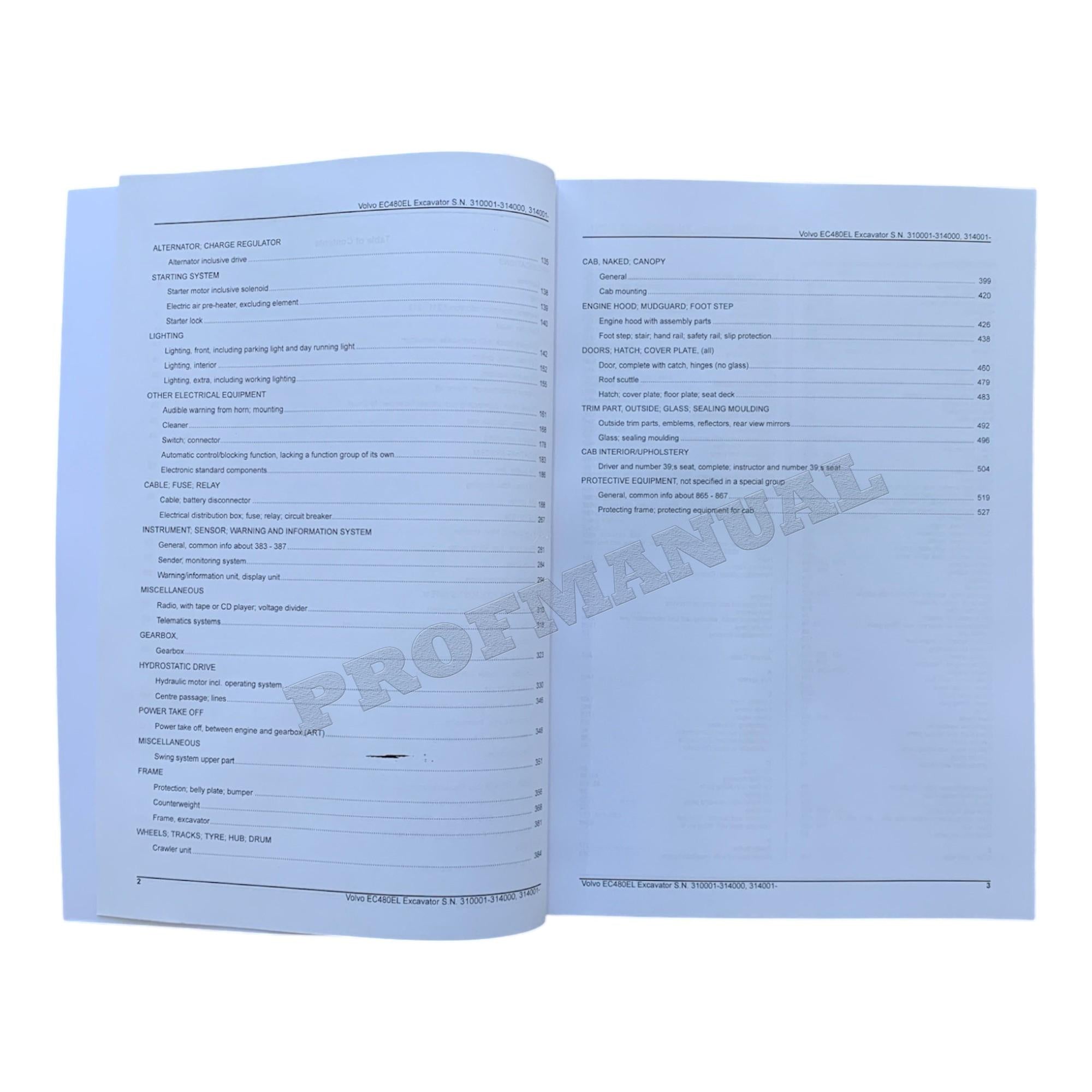 VOLVO EC480E L Excavator Parts Catalog Hard Copy Manual SN 310001-