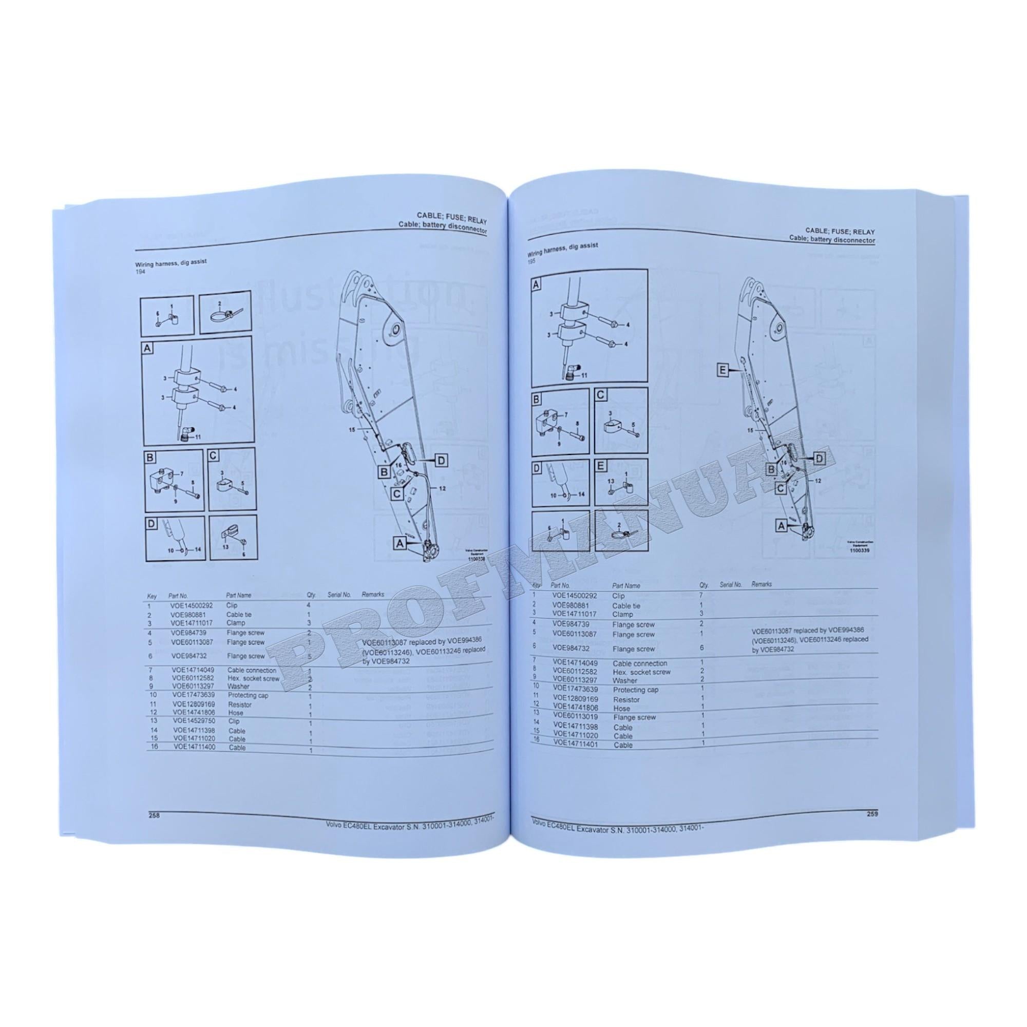 VOLVO EC480E L Excavator Parts Catalog Hard Copy Manual SN 310001-