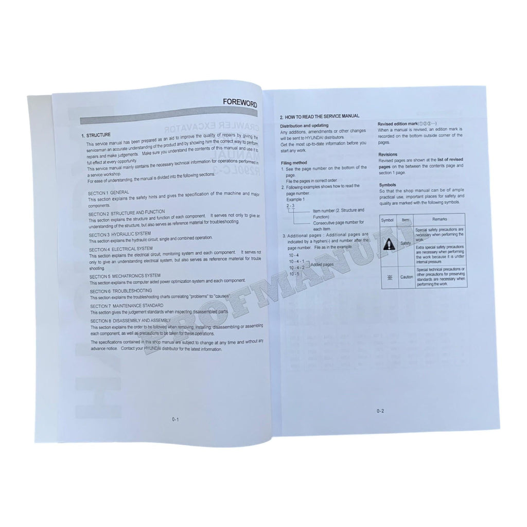 Manual de servicio y reparación de tapa dura de la excavadora sobre cadenas Hyundai R290LC-3
