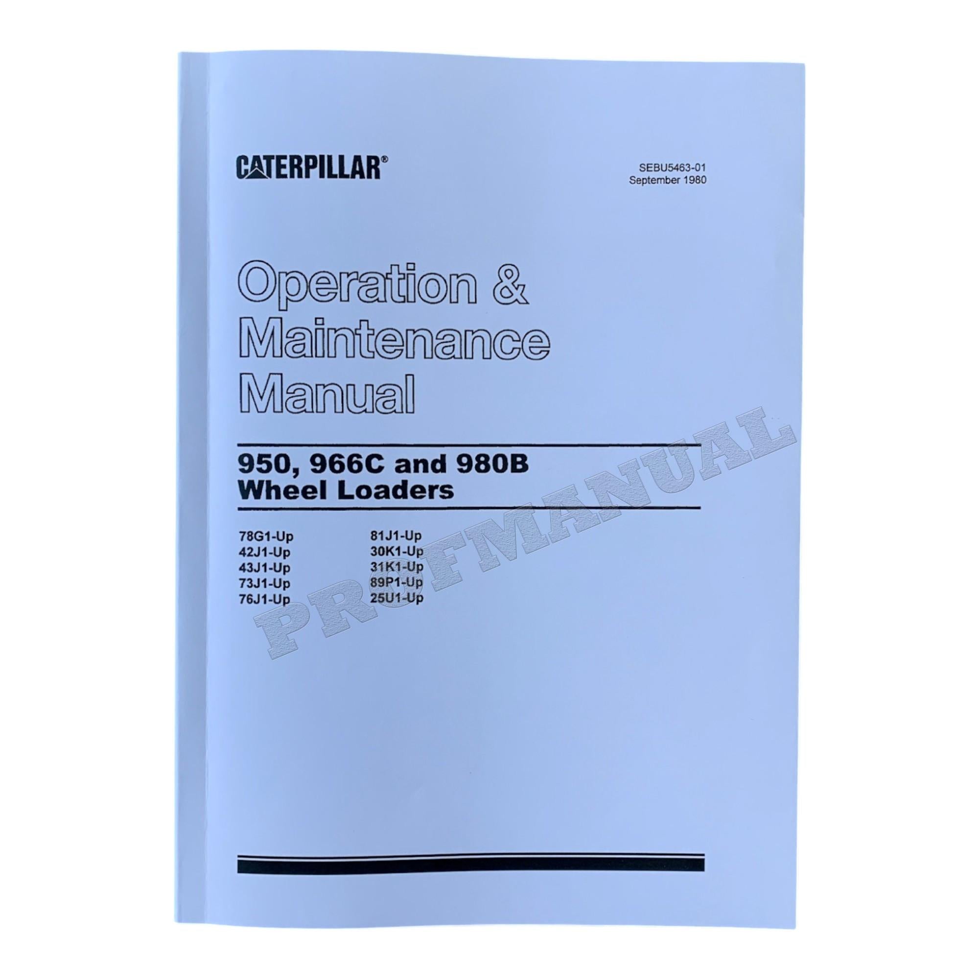 Manual del operador de la cargadora de ruedas Caterpillar 950 966C 980B
