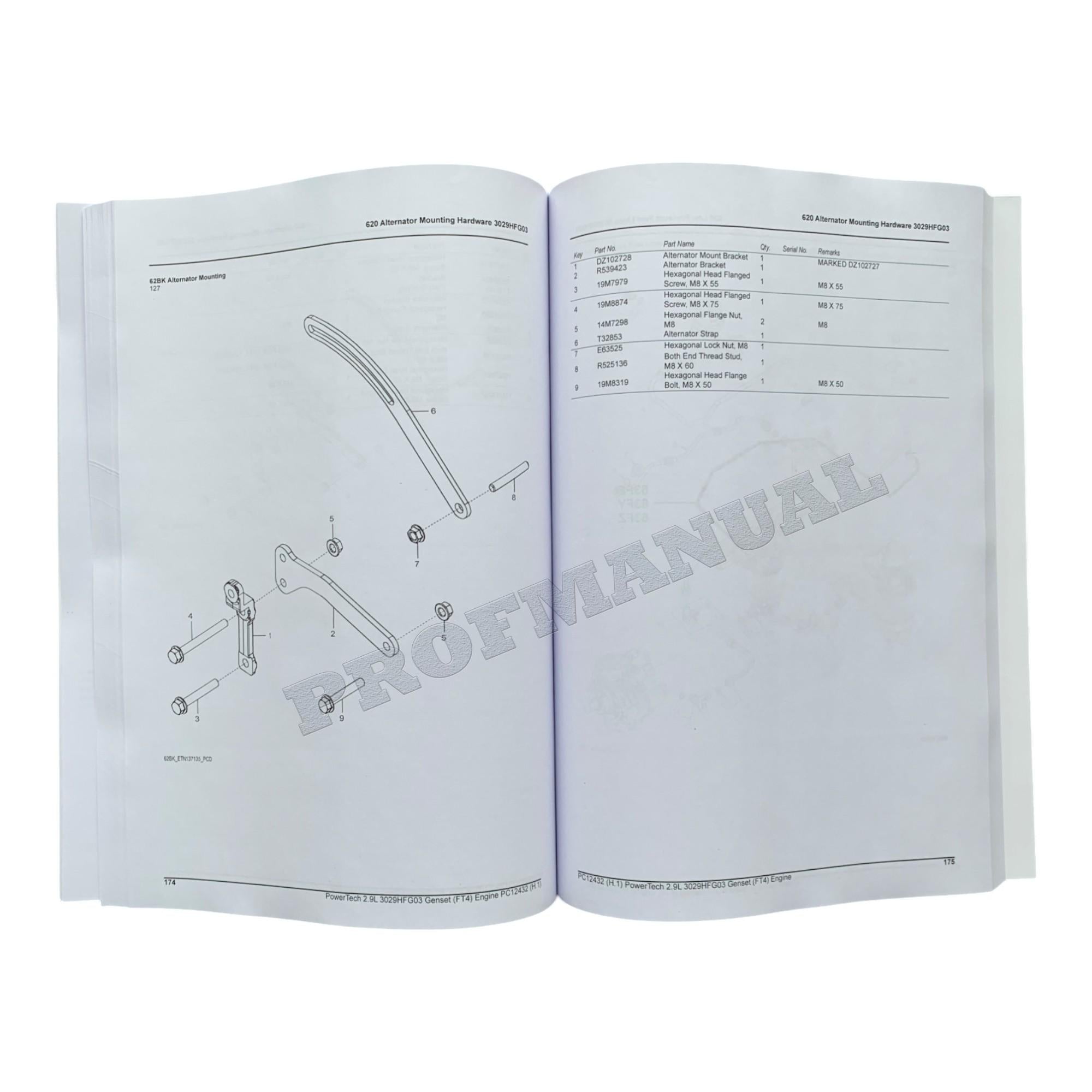 John Deere PowerTech 2.9L 3029HFG03 Genset FT4 Engine Parts Catalog Manual