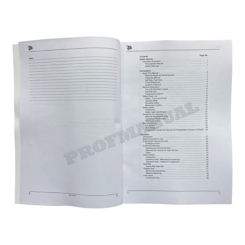 JCB 300 300T 330 320T SKID STEER LOADER Operators Manual 9821_6300