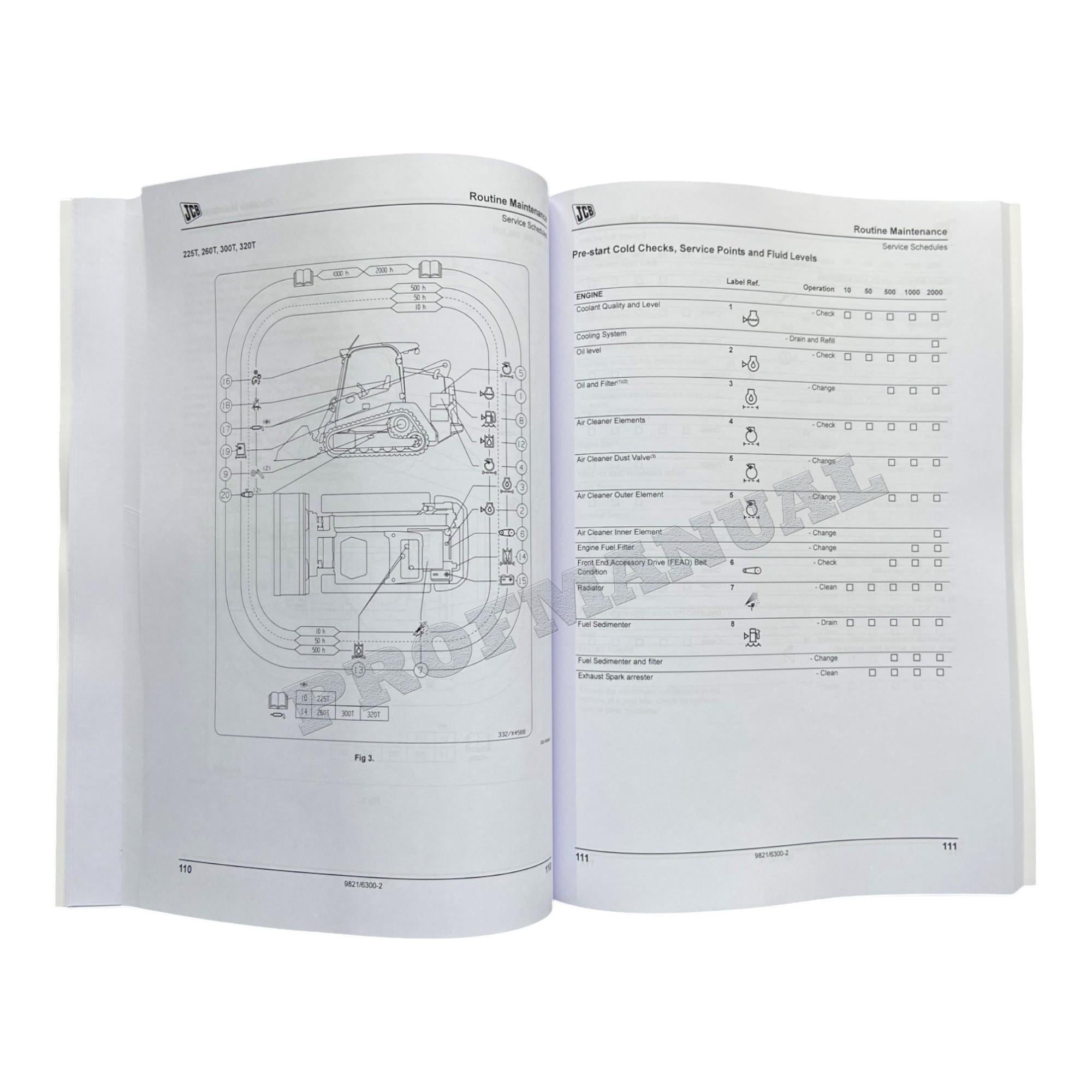 JCB 225 225T 260 260T 280 SKID STEER LOADER Operators Manual 9821_6300