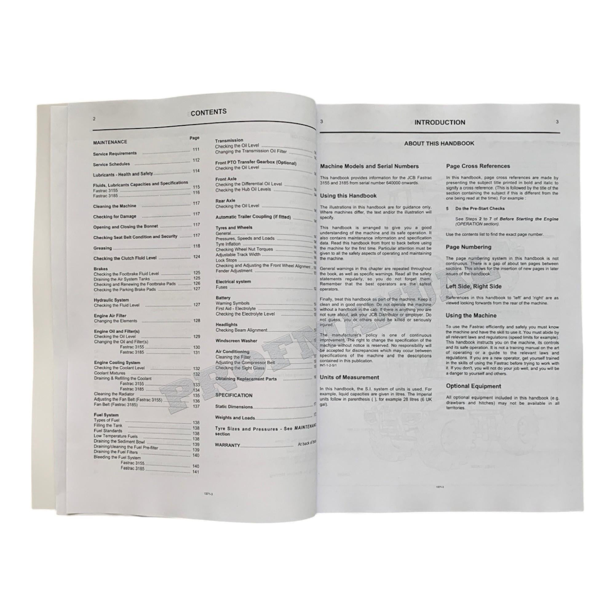 JCB 3155 3185 FASTRAC Operators Manual 1371