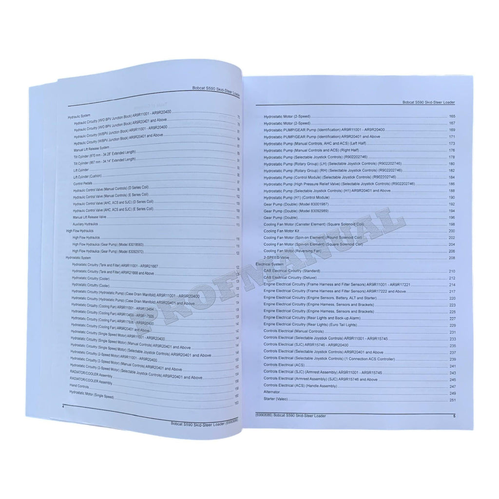 Bobcat S590 Skid Steer Loader Parts Catalog Manual AR9R11001-