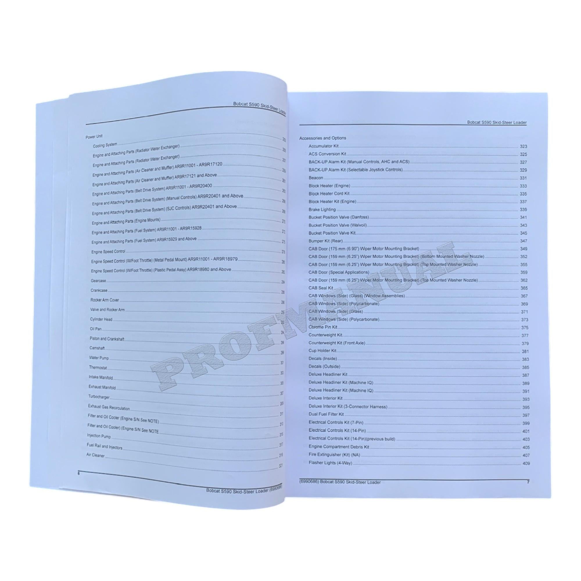 Catálogo de piezas del cargador de dirección deslizante Bobcat S590 Manual AR9R11001-