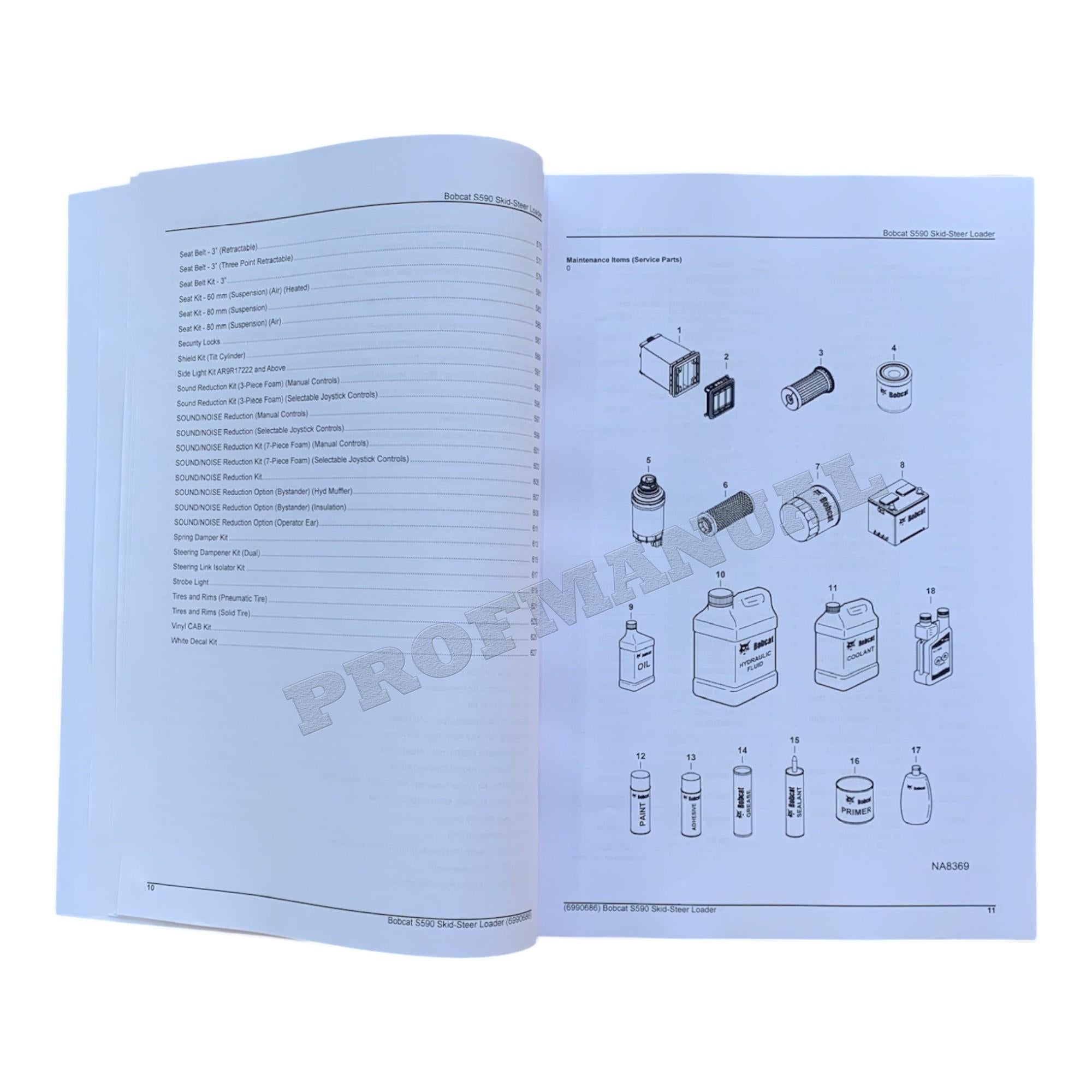 Bobcat S590 Skid Steer Loader Parts Catalog Manual AR9R11001-