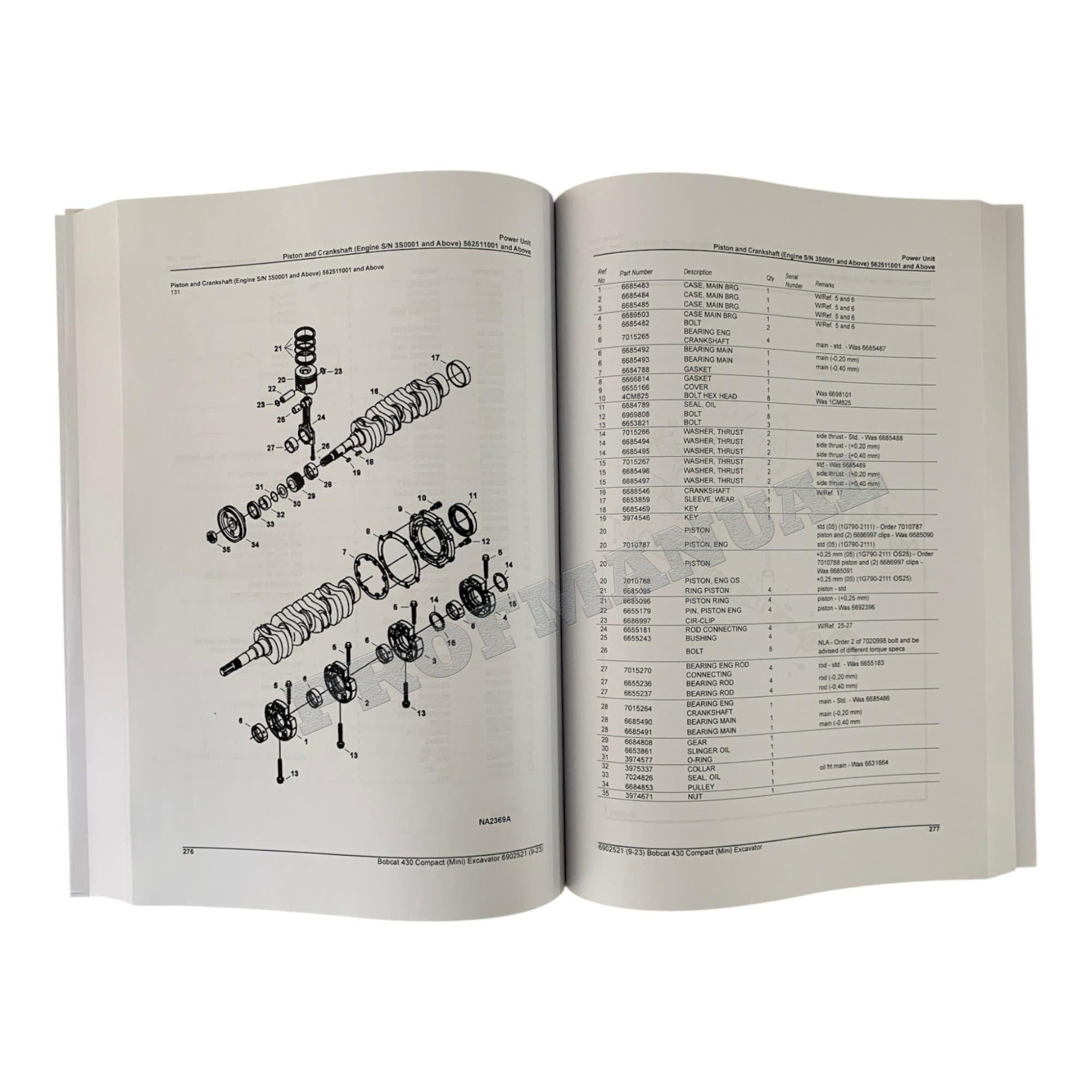 Bobcat 430 Excavator Parts Catalog Manual 562511001- 562711001-