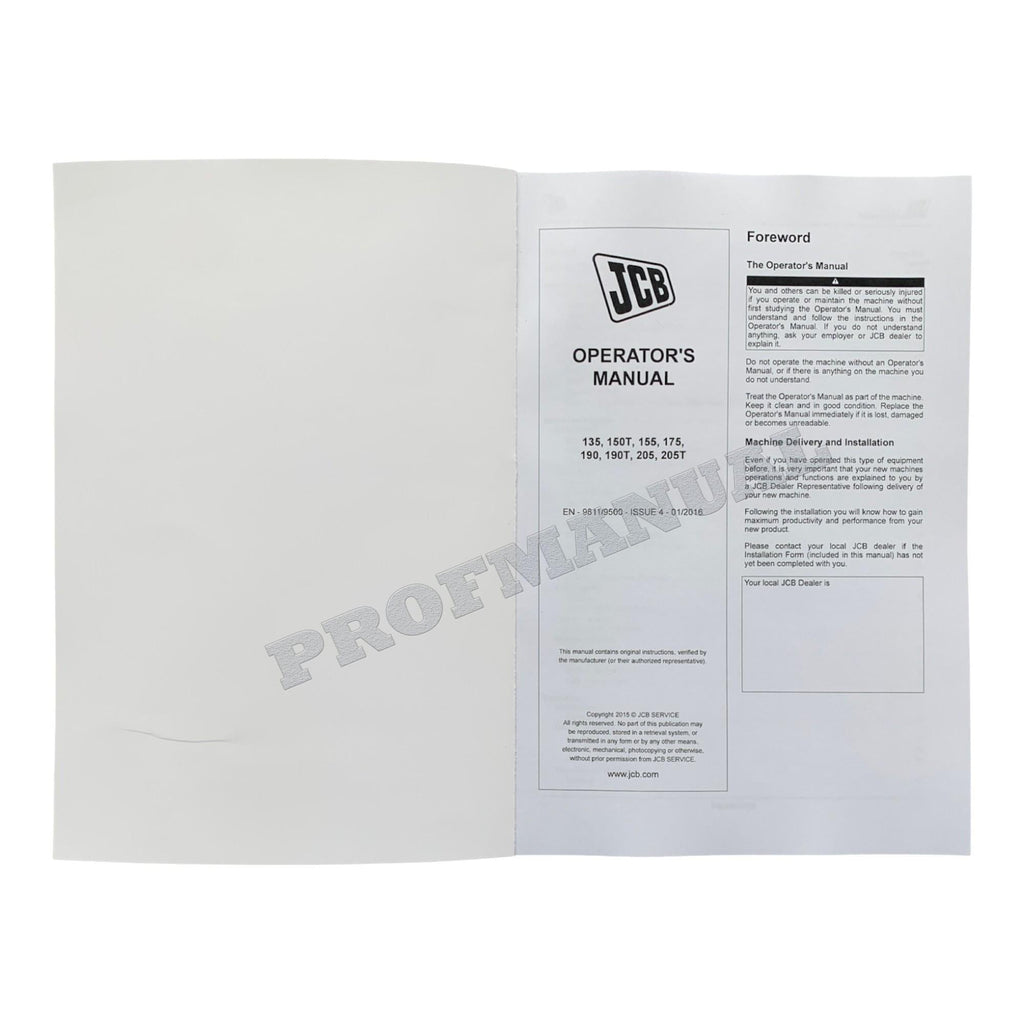 JCB 190 190T 205 205T Skid Steer Loader Operators Manual 9811_9500