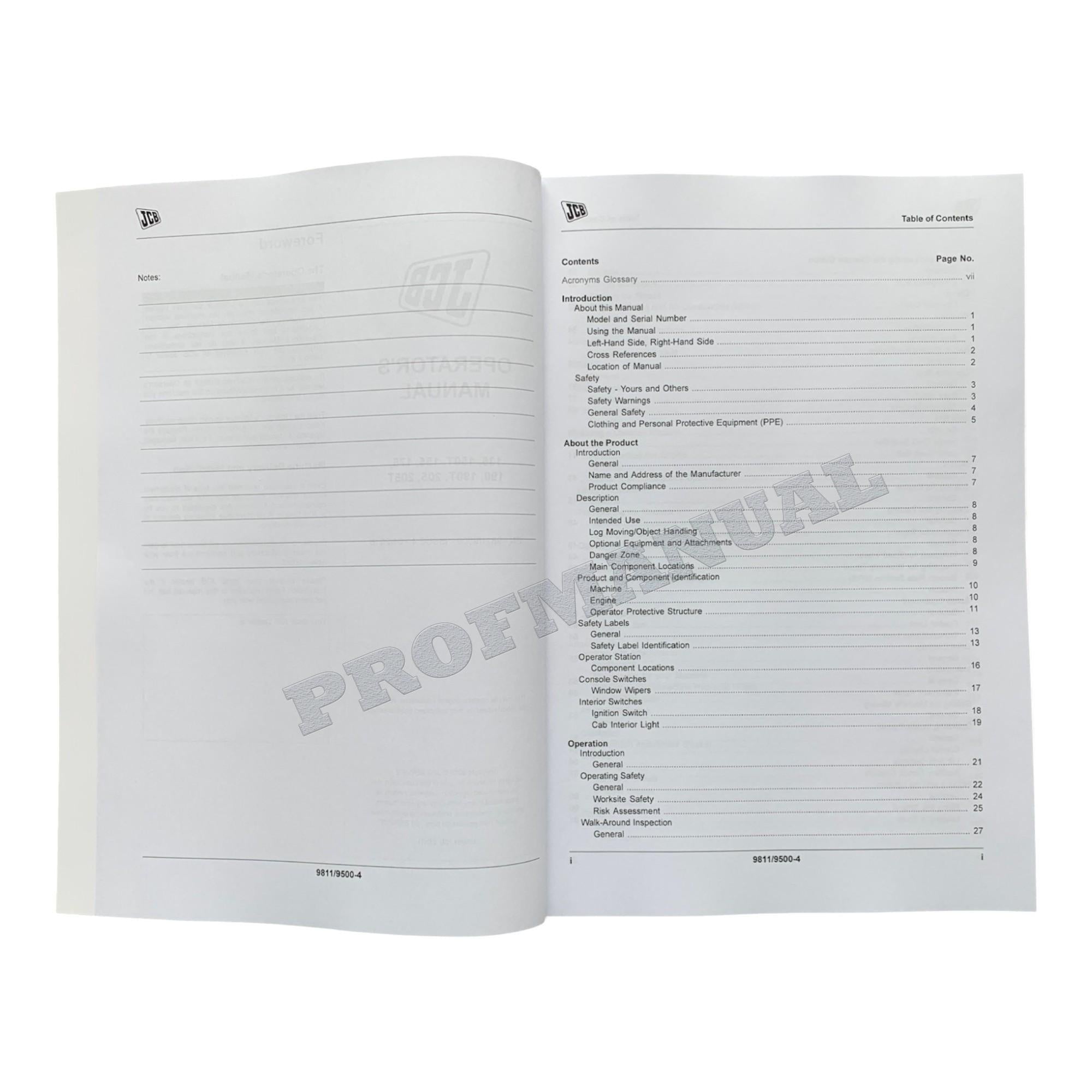 JCB 190 190T 205 205T Skid Steer Loader Operators Manual 9811_9500