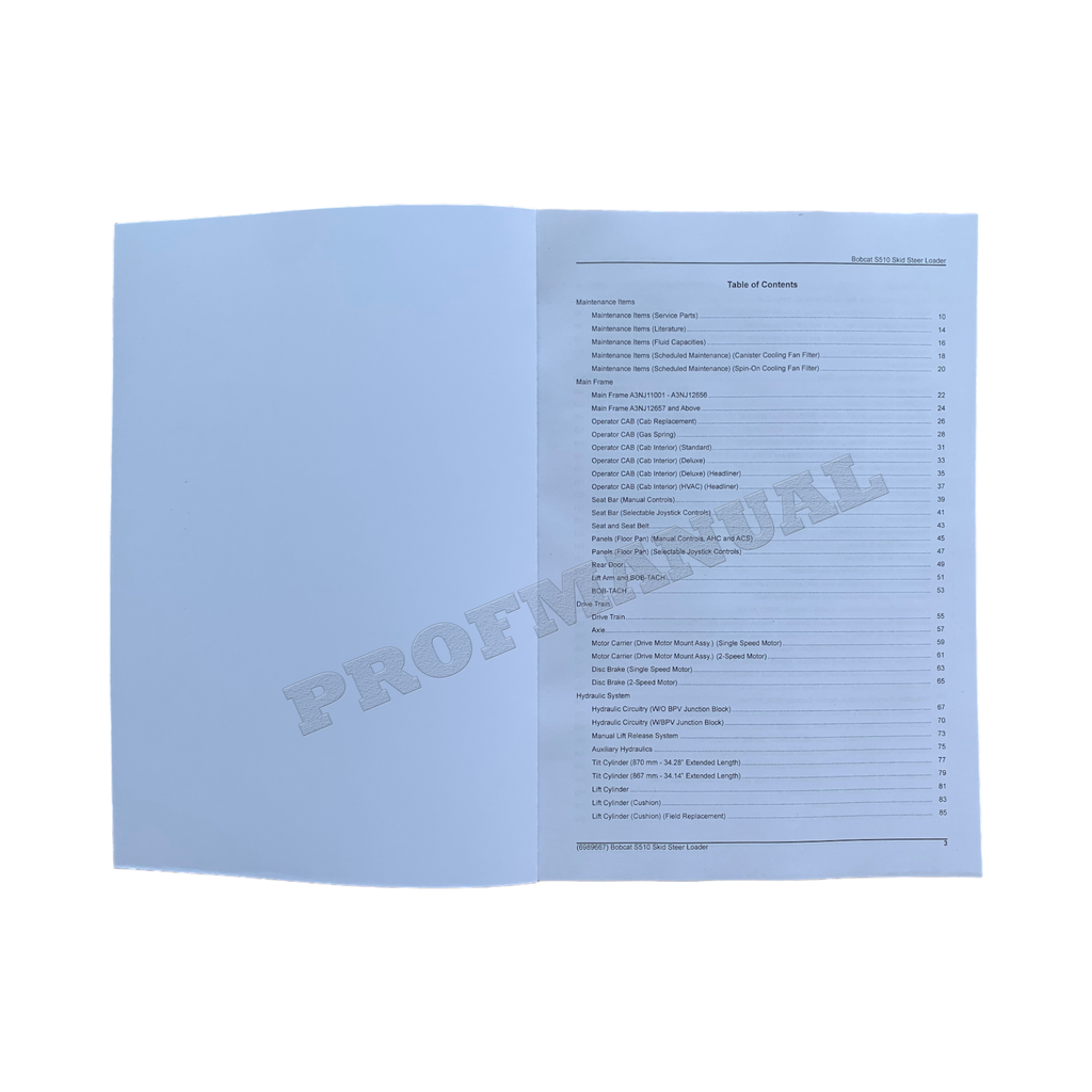 Bobcat S510 Skid Steer Loader Parts Catalog Manual A3NJ11001-