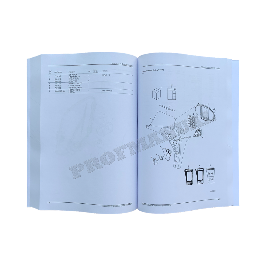 Bobcat S510 Skid Steer Loader Parts Catalog Manual A3NJ11001-