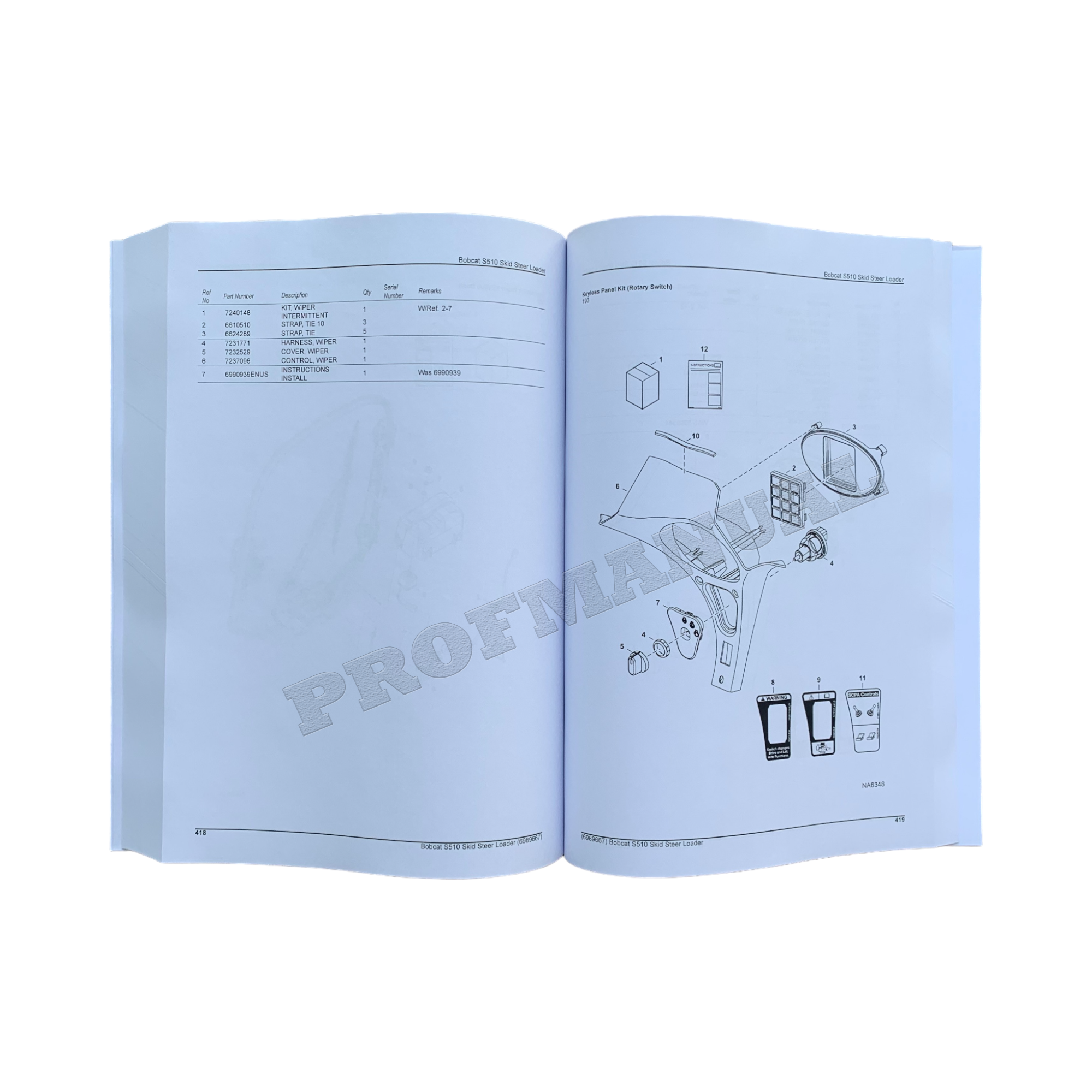 Bobcat S510 Skid Steer Loader Parts Catalog Manual A3NJ11001-