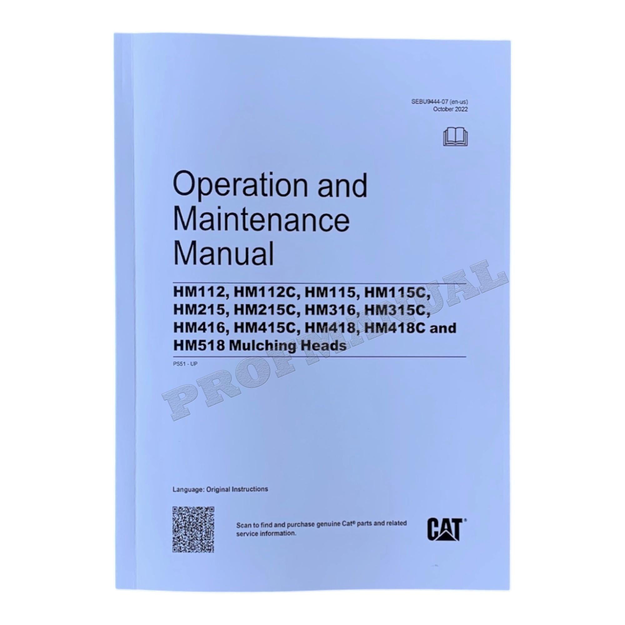 Manual de servicio completo del cabezal triturador Caterpillar HM315C *Enviar número de serie