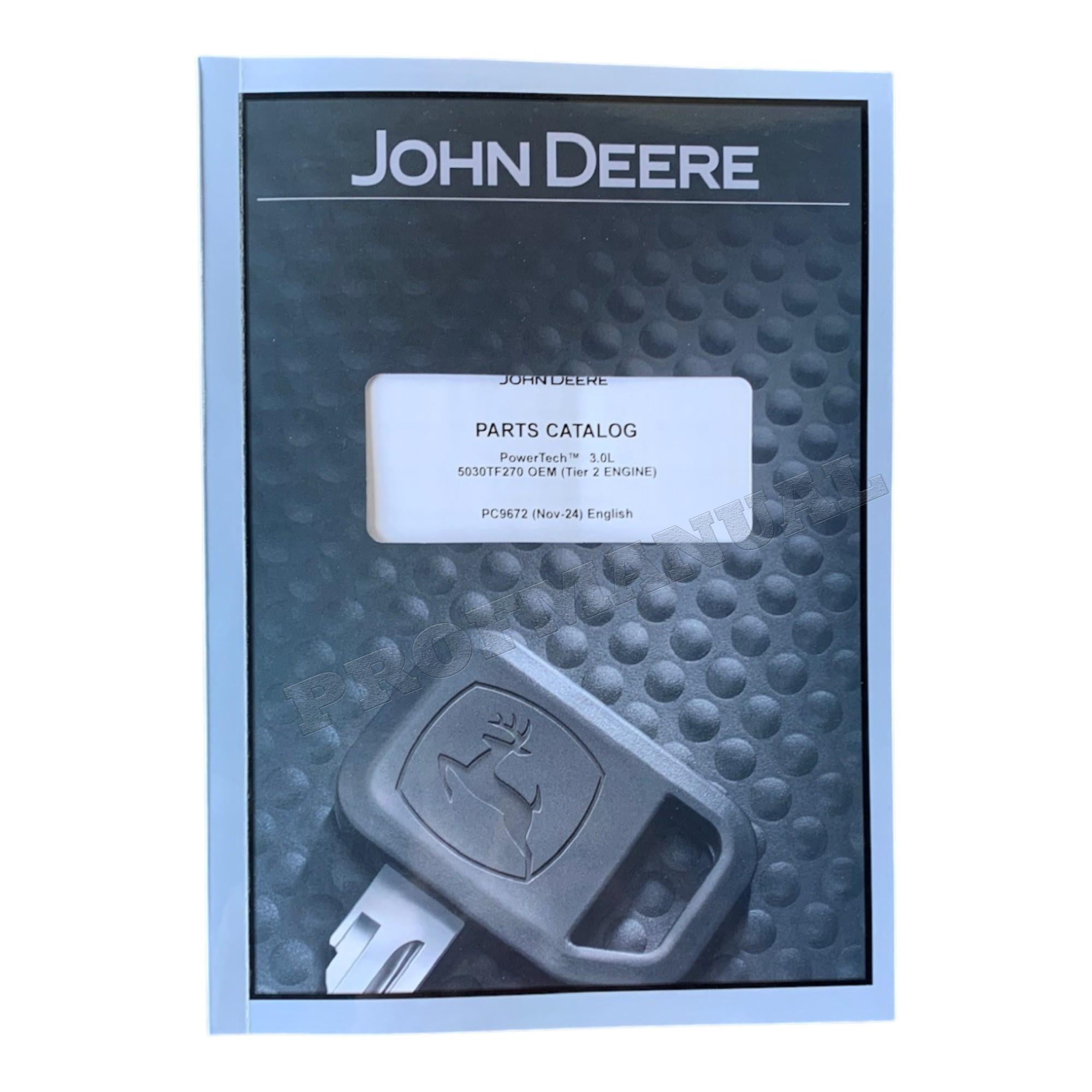 John Deere PowerTech 3.0L OEM Engine 5030TF270 Parts Catalog Manual