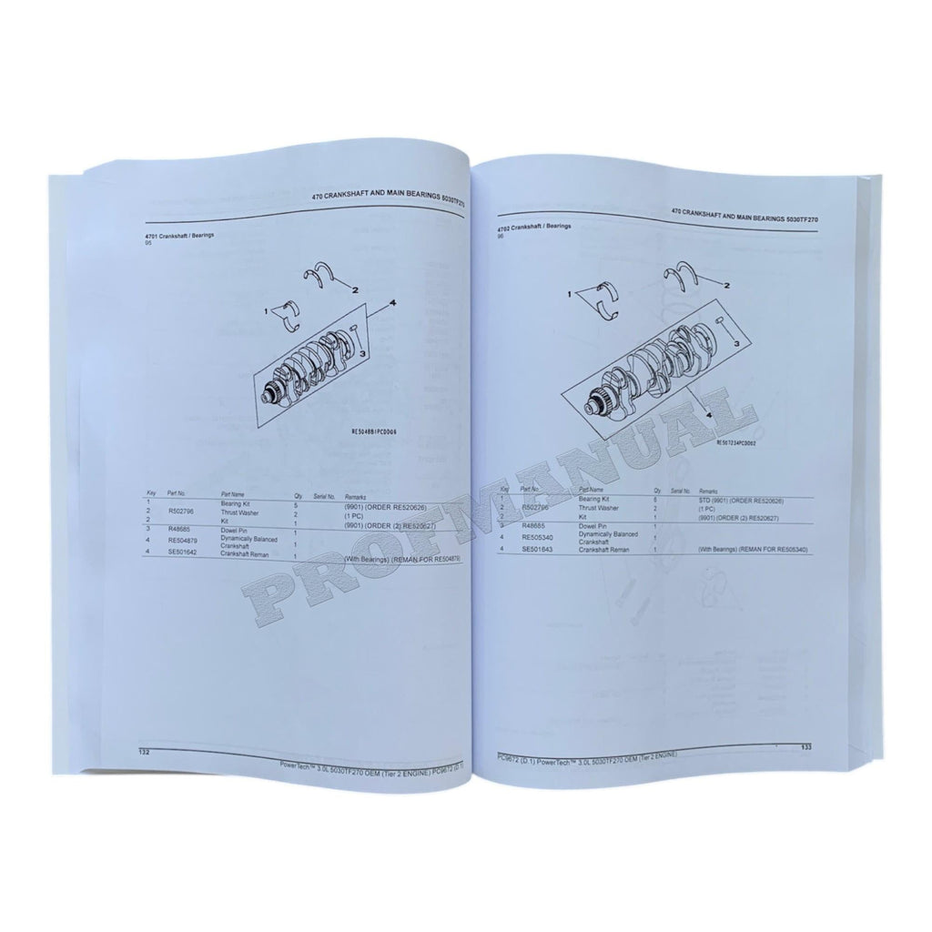 John Deere PowerTech 3.0L OEM Engine 5030TF270 Parts Catalog Manual