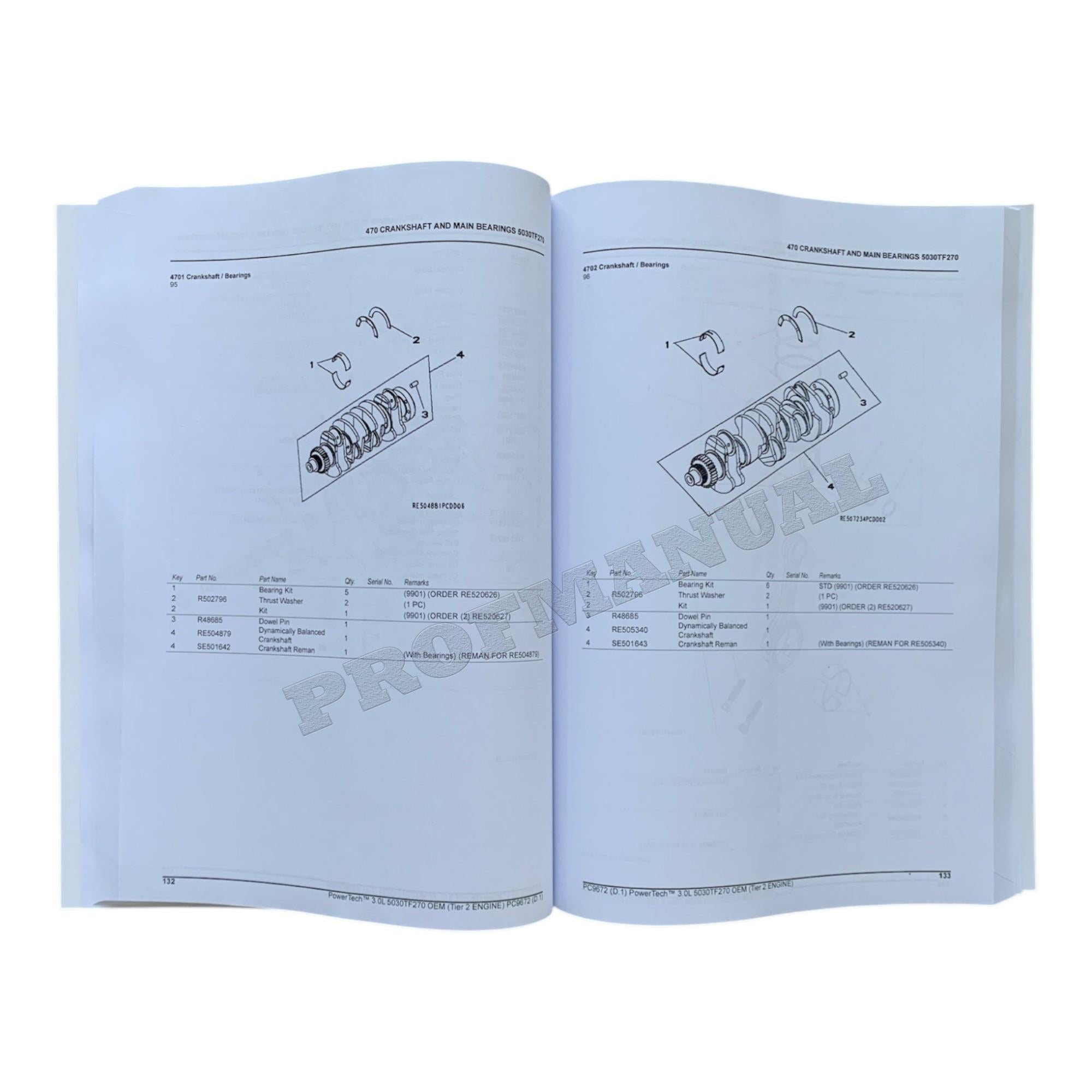 John Deere PowerTech 3.0L OEM Engine 5030TF270 Parts Catalog Manual