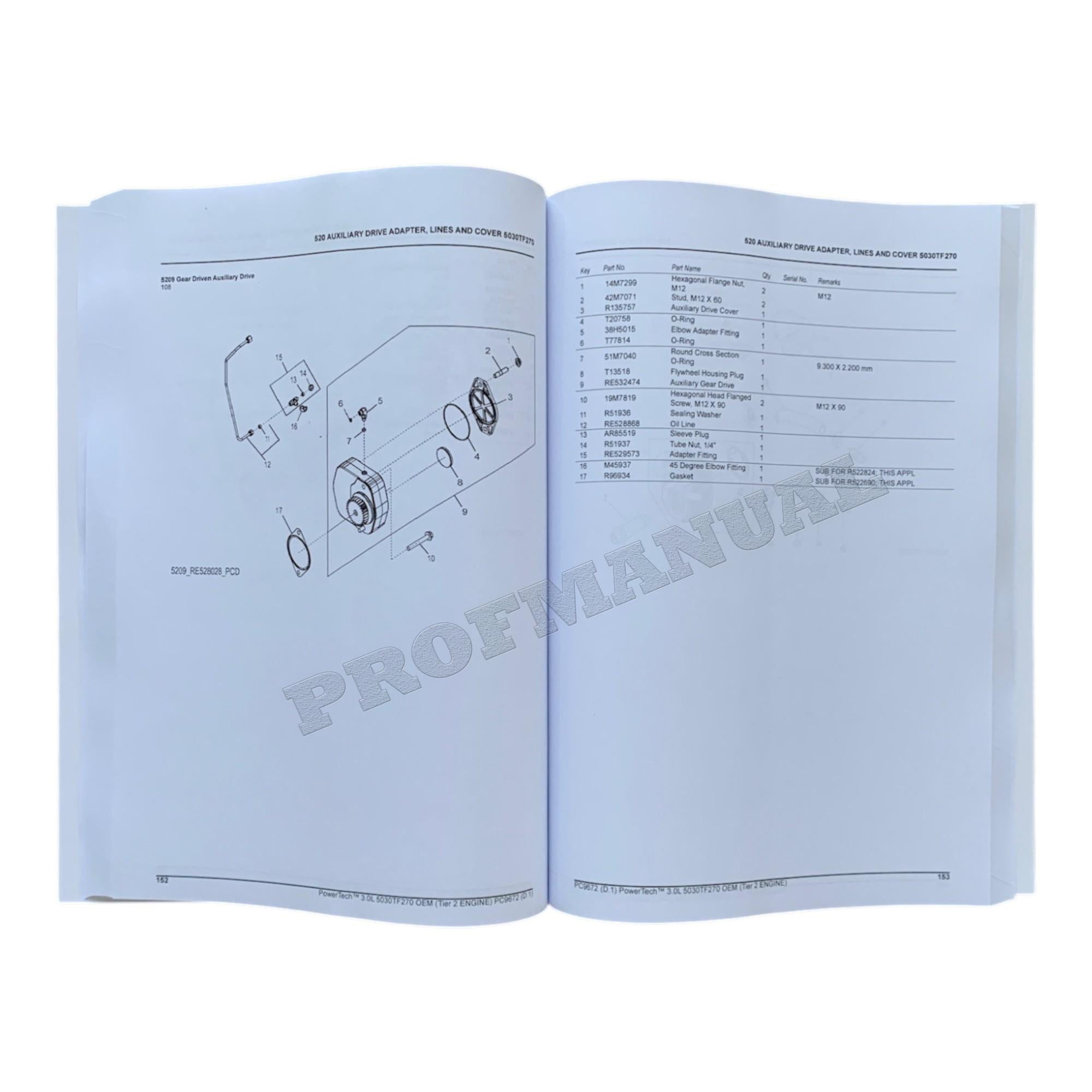 John Deere PowerTech 3.0L OEM Engine 5030TF270 Parts Catalog Manual