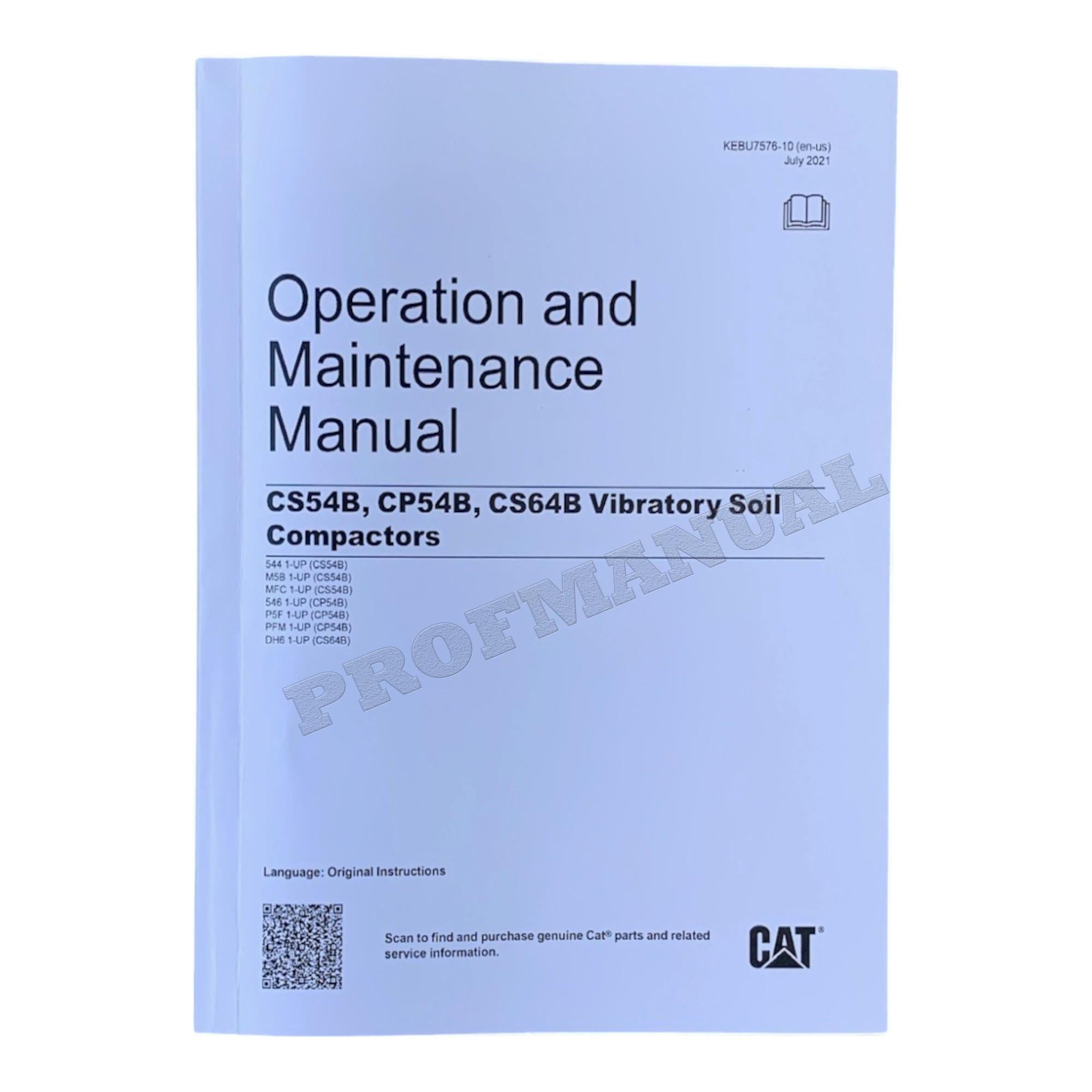 Manual del operador del compactador de suelo vibratorio Caterpillar CP54B, CS54B y CS64B (KEBU7576)