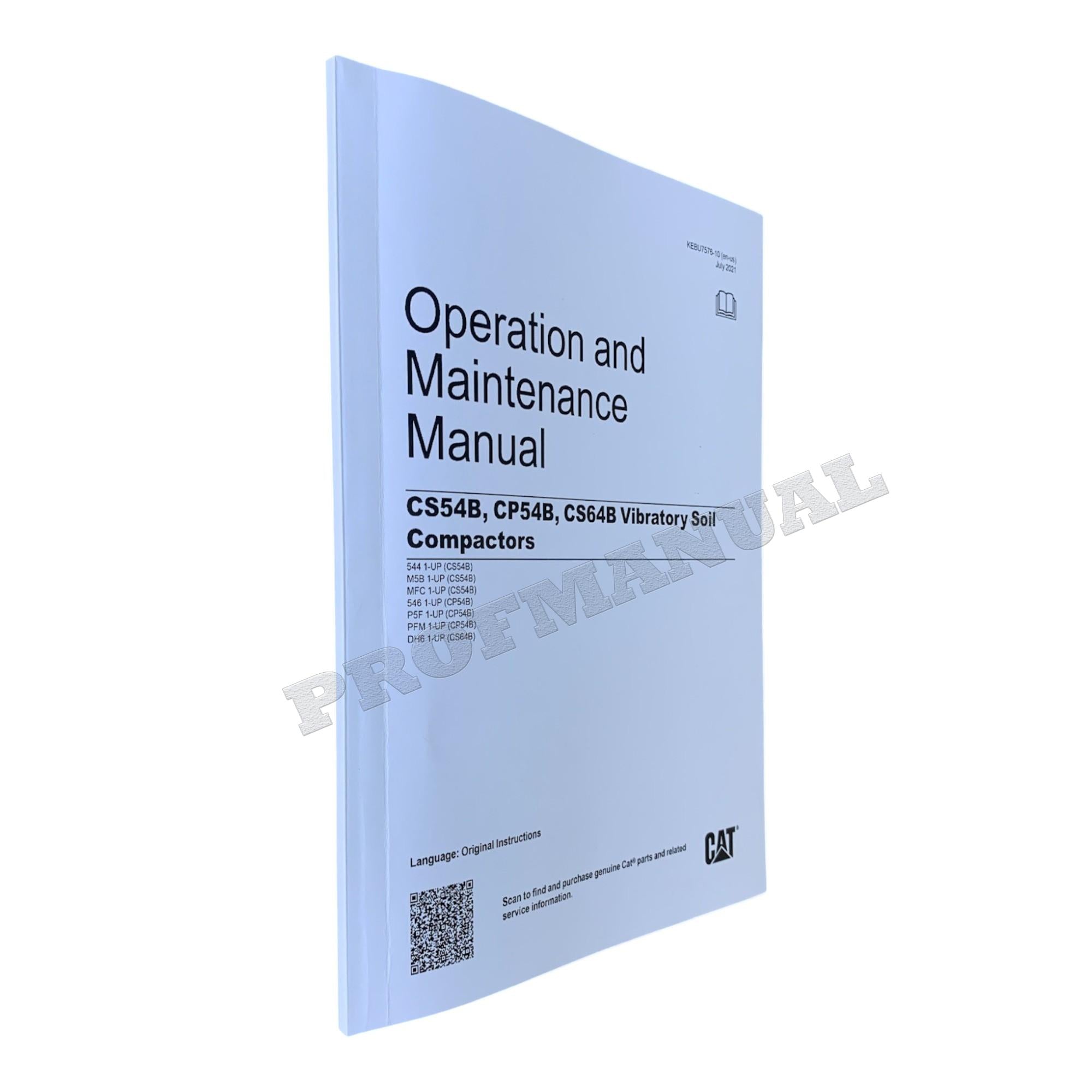 Manual del operador del compactador de suelo vibratorio Caterpillar CP54B, CS54B y CS64B (KEBU7576)