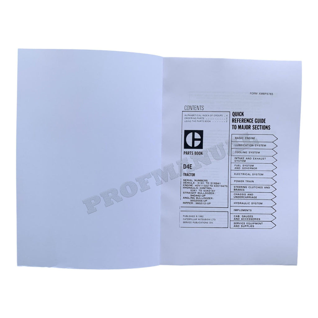 Caterpillar Cat D4E Tractor Powershift Parts Catalog Manual XMBP9765