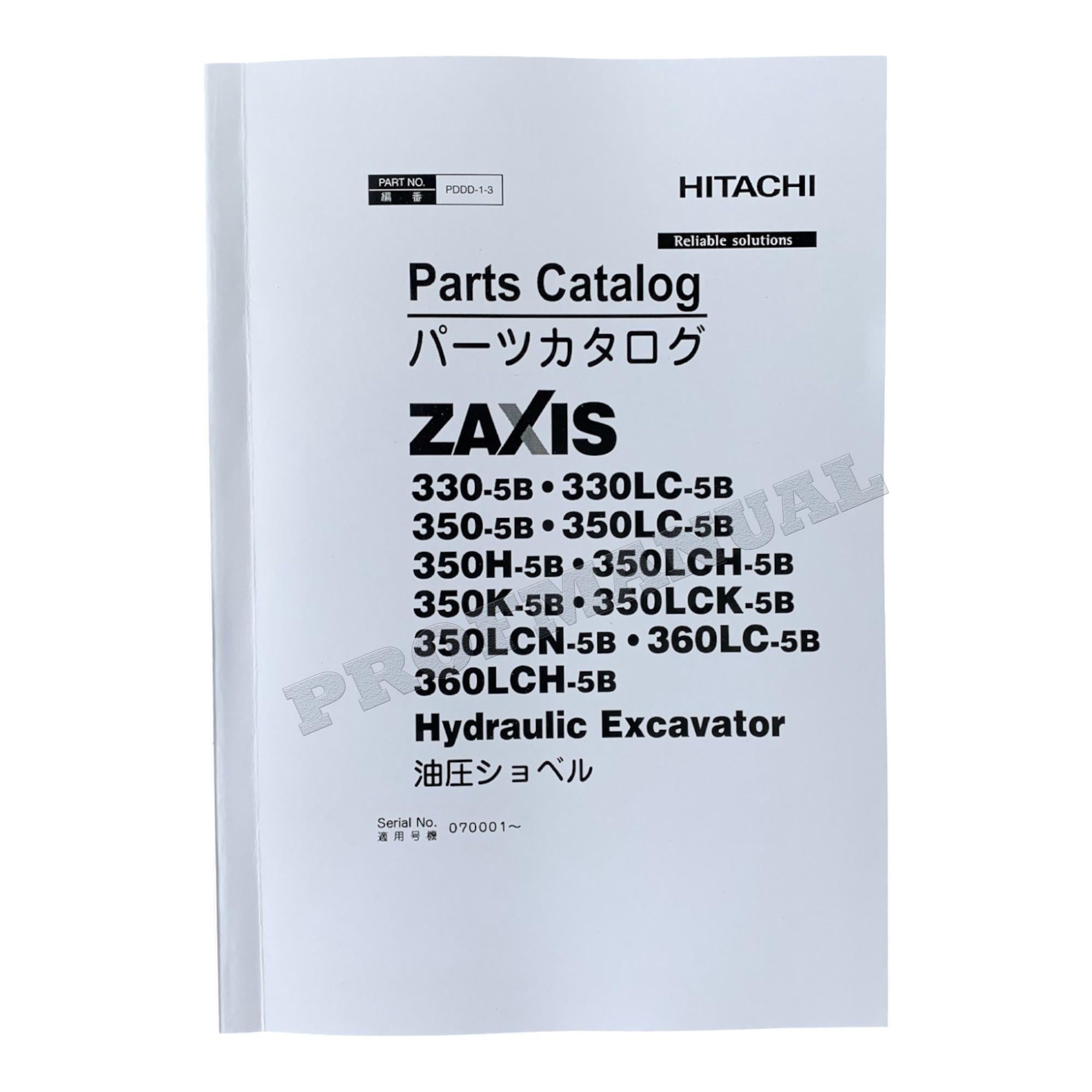 HITACHI ZAXIS ZX350H-5B ZX350LCH-5B ZX350K-5B Excavator Parts catalog manual