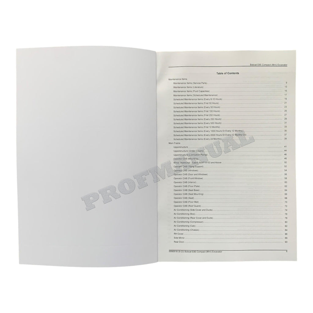 Bobcat E85 Excavator Parts Catalog Manual B34T11001-