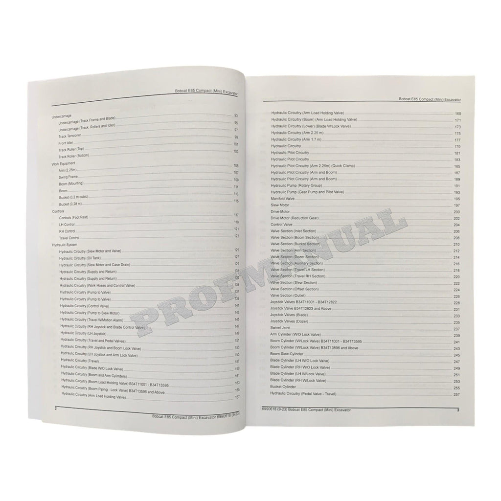 Bobcat E85 Excavator Parts Catalog Manual B34T11001-