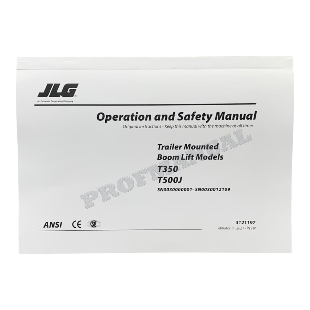 JLG T350 T500J Boom Lift Maintenance Operation Operators Manual 3121197