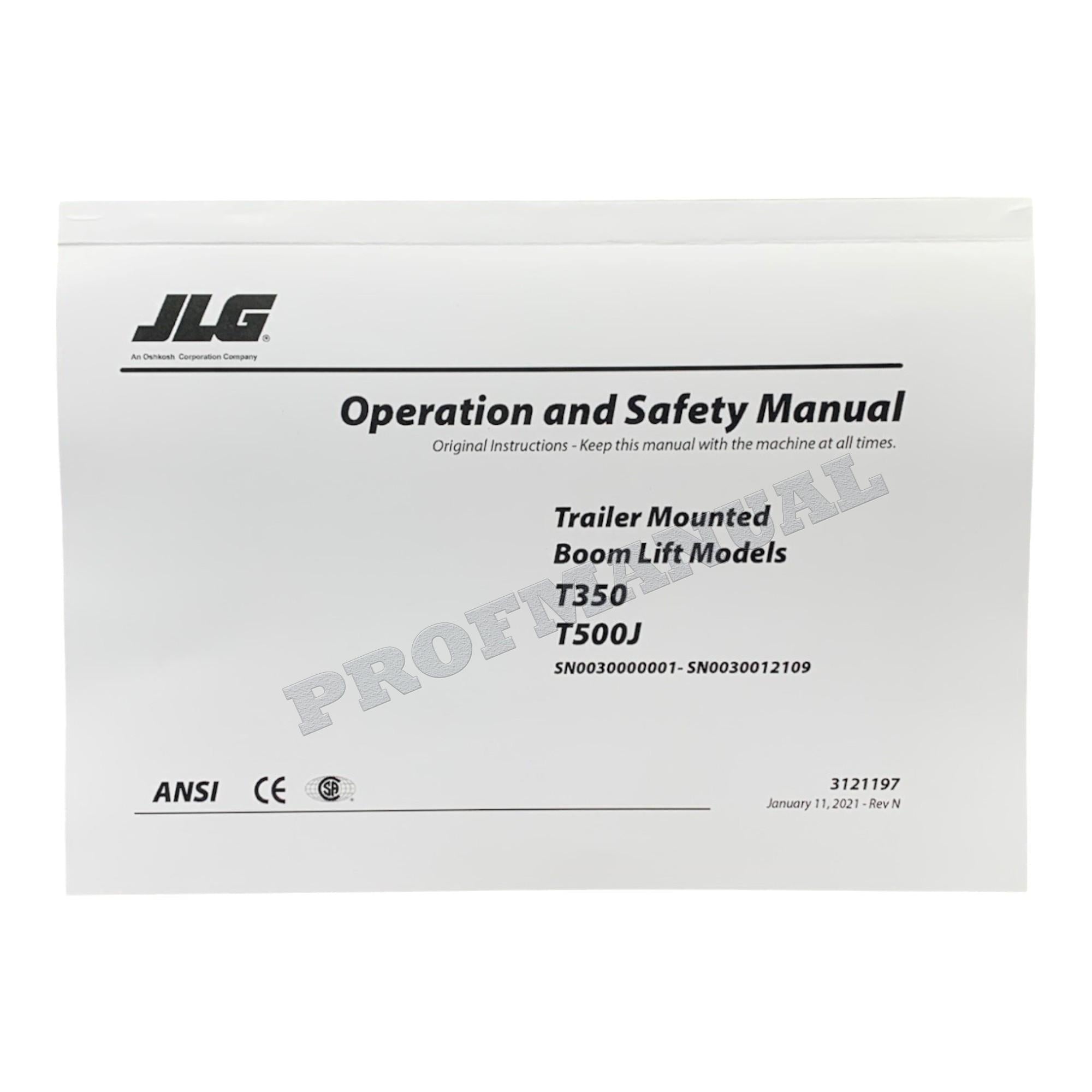 JLG T350 T500J Boom Lift Maintenance Operation Operators Manual 3121197