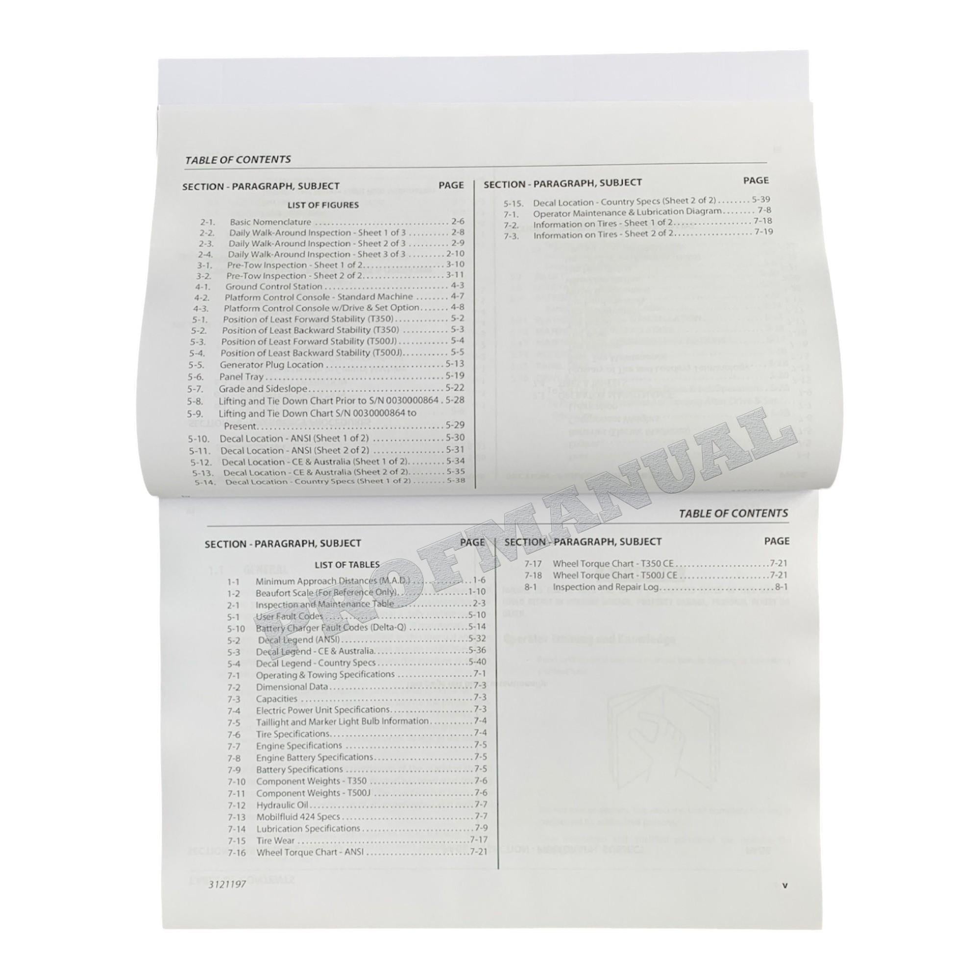 JLG T350 T500J Boom Lift Maintenance Operation Operators Manual 3121197