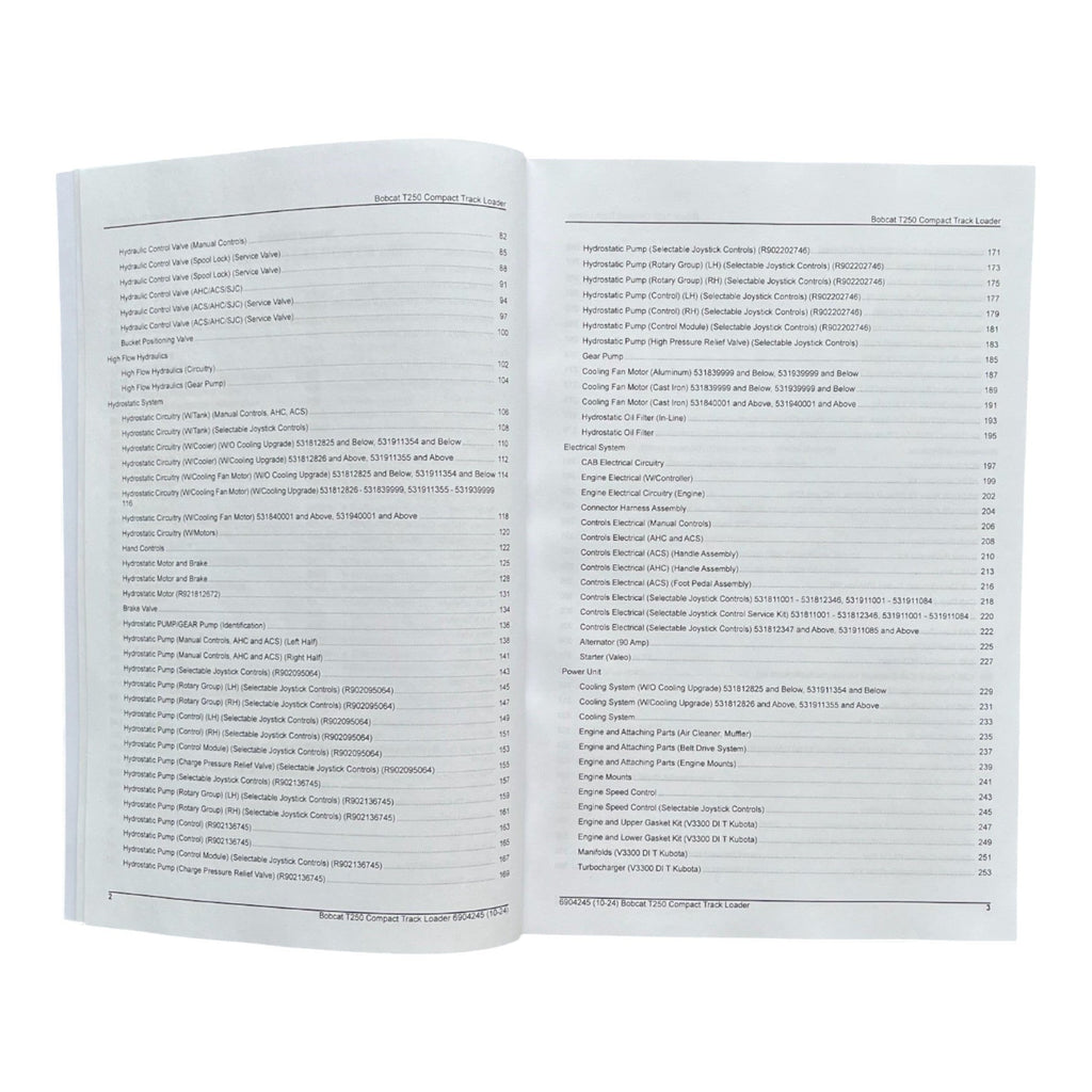 Bobcat T250 Compact Track Loader Parts Catalog Manual 531811001- 531911001-