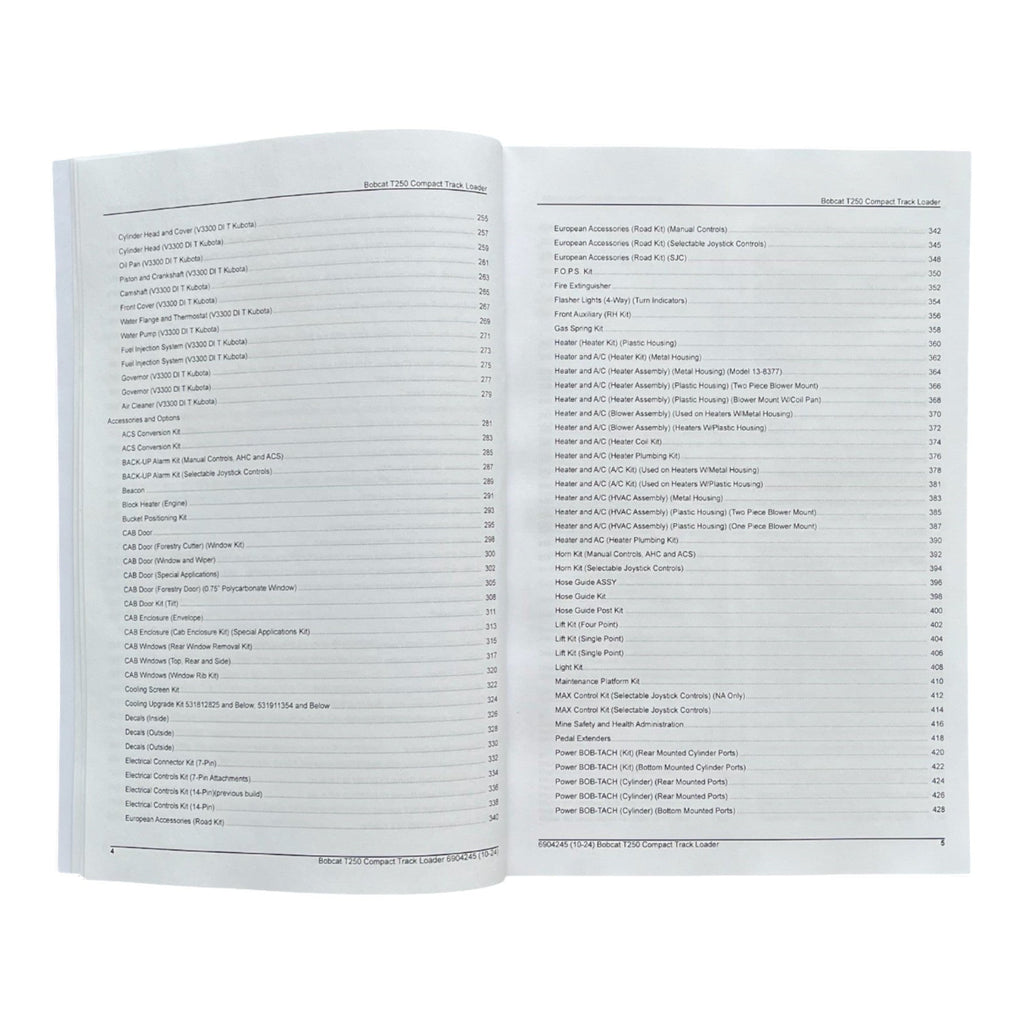 Bobcat T250 Compact Track Loader Parts Catalog Manual 531811001- 531911001-