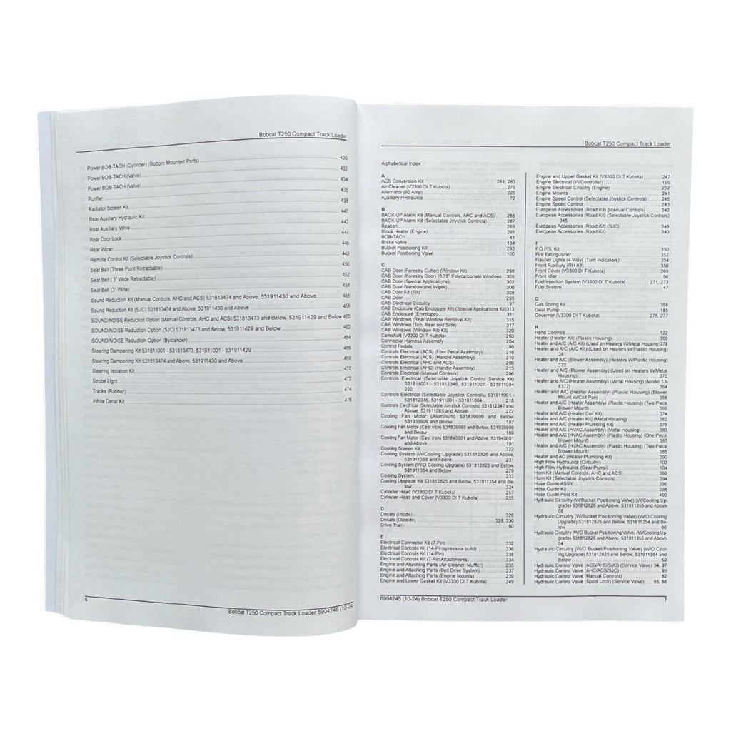 Bobcat T250 Compact Track Loader Parts Catalog Manual 531811001- 531911001-