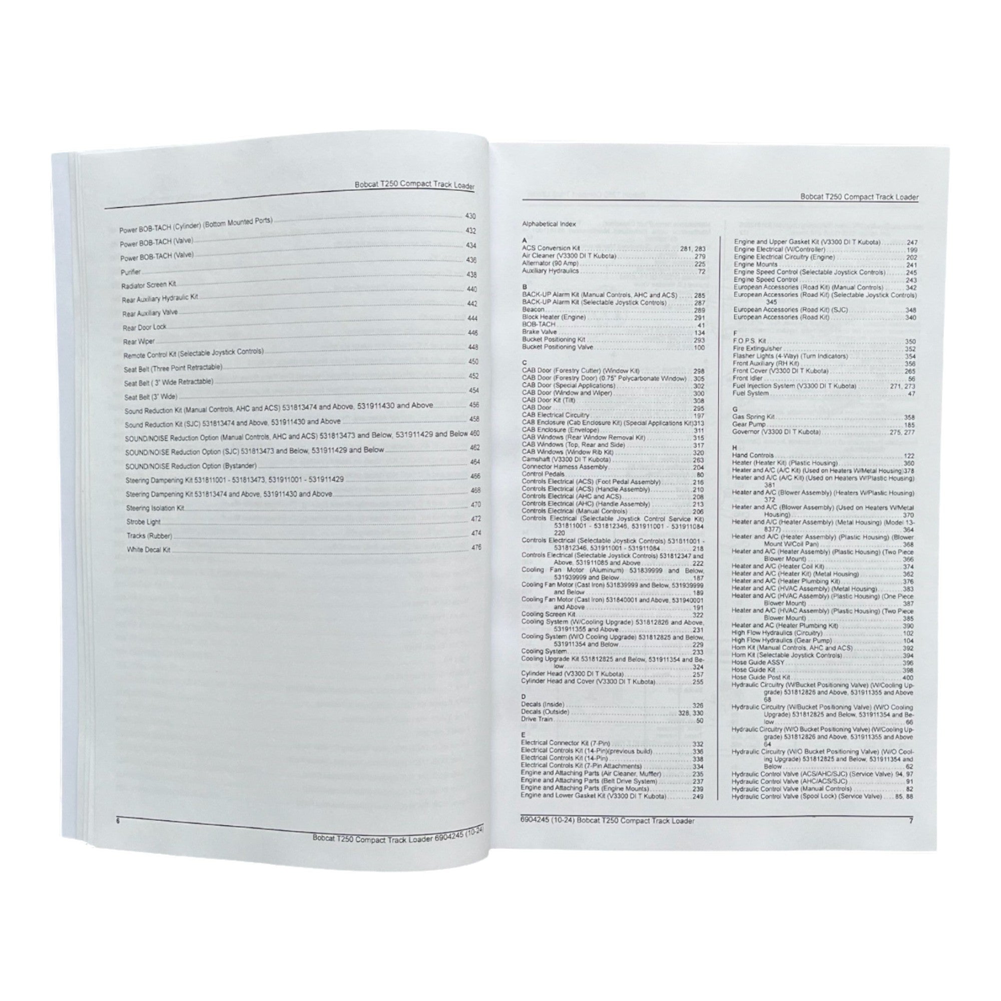 Bobcat T250 Compact Track Loader Parts Catalog Manual 531811001- 531911001-