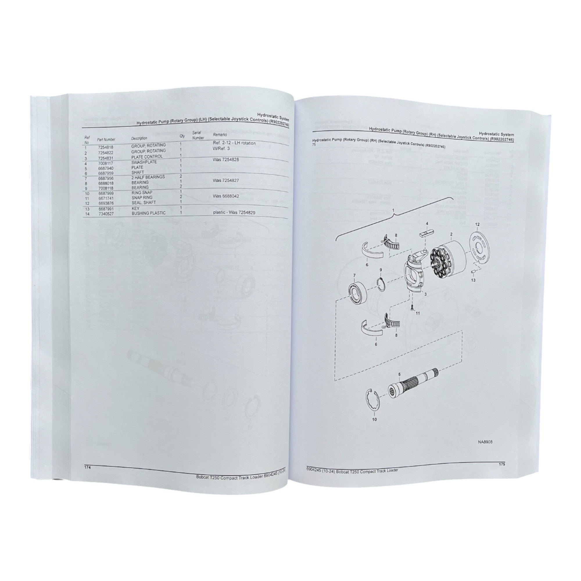 Bobcat T250 Compact Track Loader Parts Catalog Manual 531811001- 531911001-