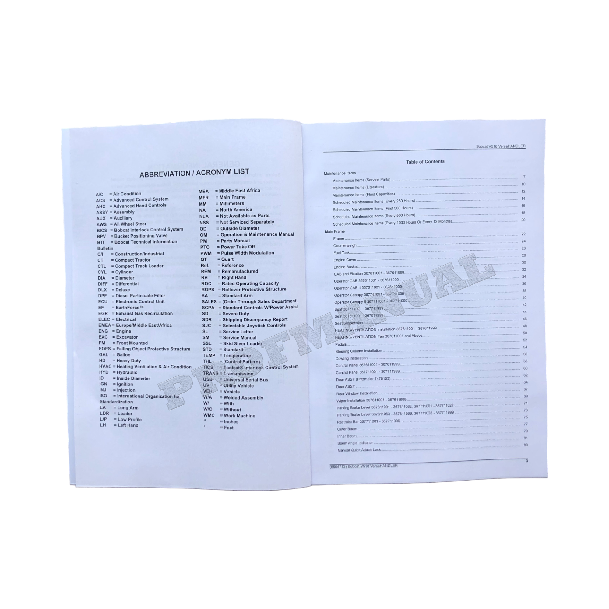 Bobcat V518 VersaHandler Parts Catalog Manual