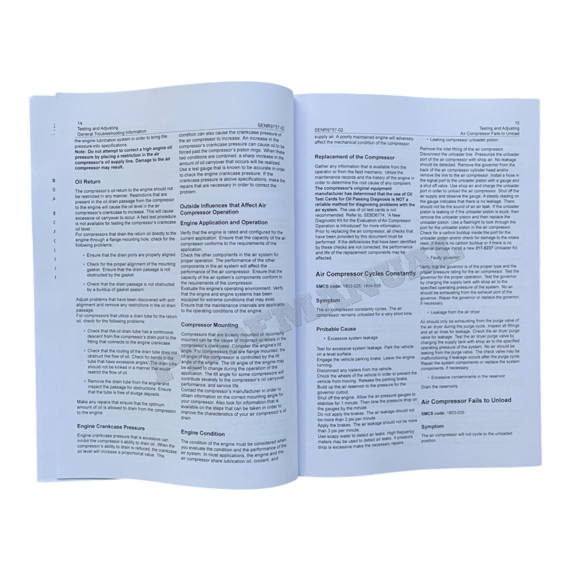 Caterpillar BA-921 Bendix Air Compressor Spec Test Adjusting Disassembly Assembly Manual