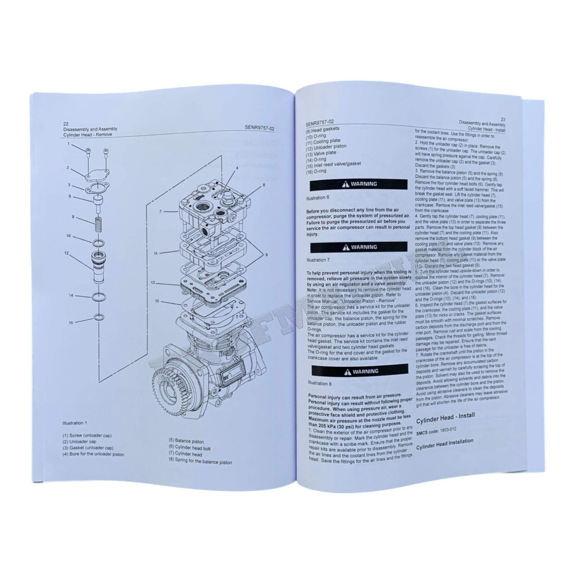 Caterpillar BA-921 Bendix Air Compressor Spec Test Adjusting Disassembly Assembly Manual