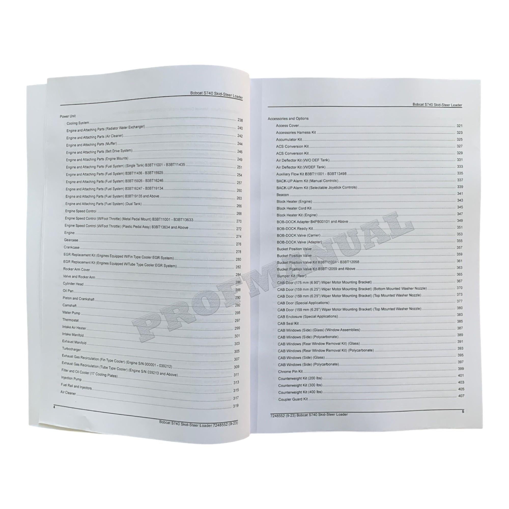 Manual del catálogo de piezas del cargador de dirección deslizante Bobcat S740 B3BT11001-