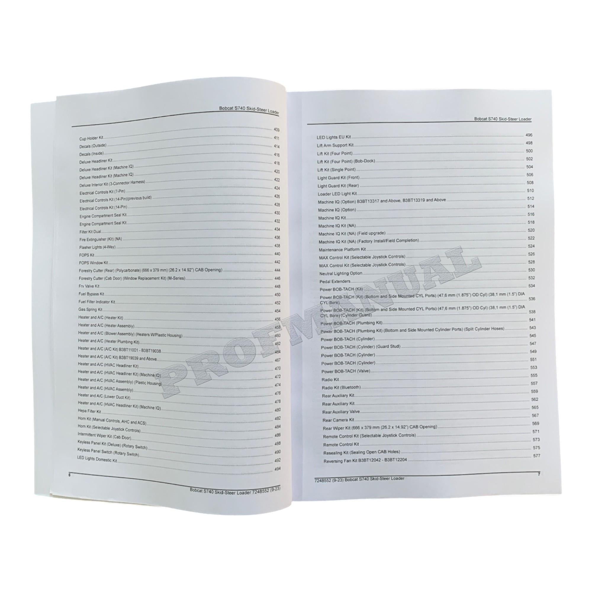 Bobcat S740 Skid Steer Loader Parts Catalog Manual B3BT11001-