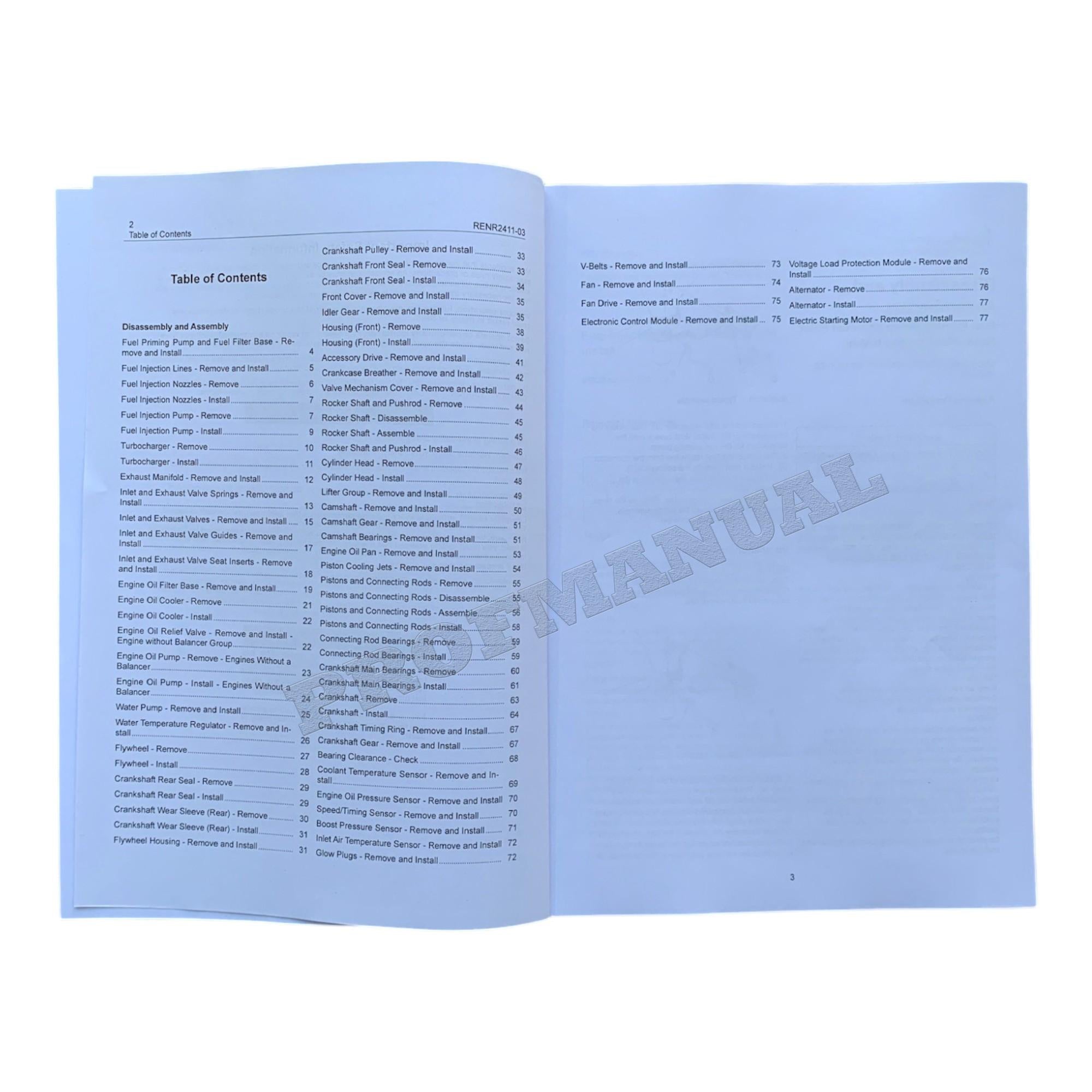 Caterpillar 3054E Engine Disassembly Assembly Service Manual