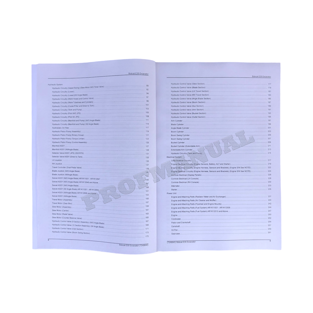 Bobcat E35 Excavator Parts Catalog Manual AR1K11001-