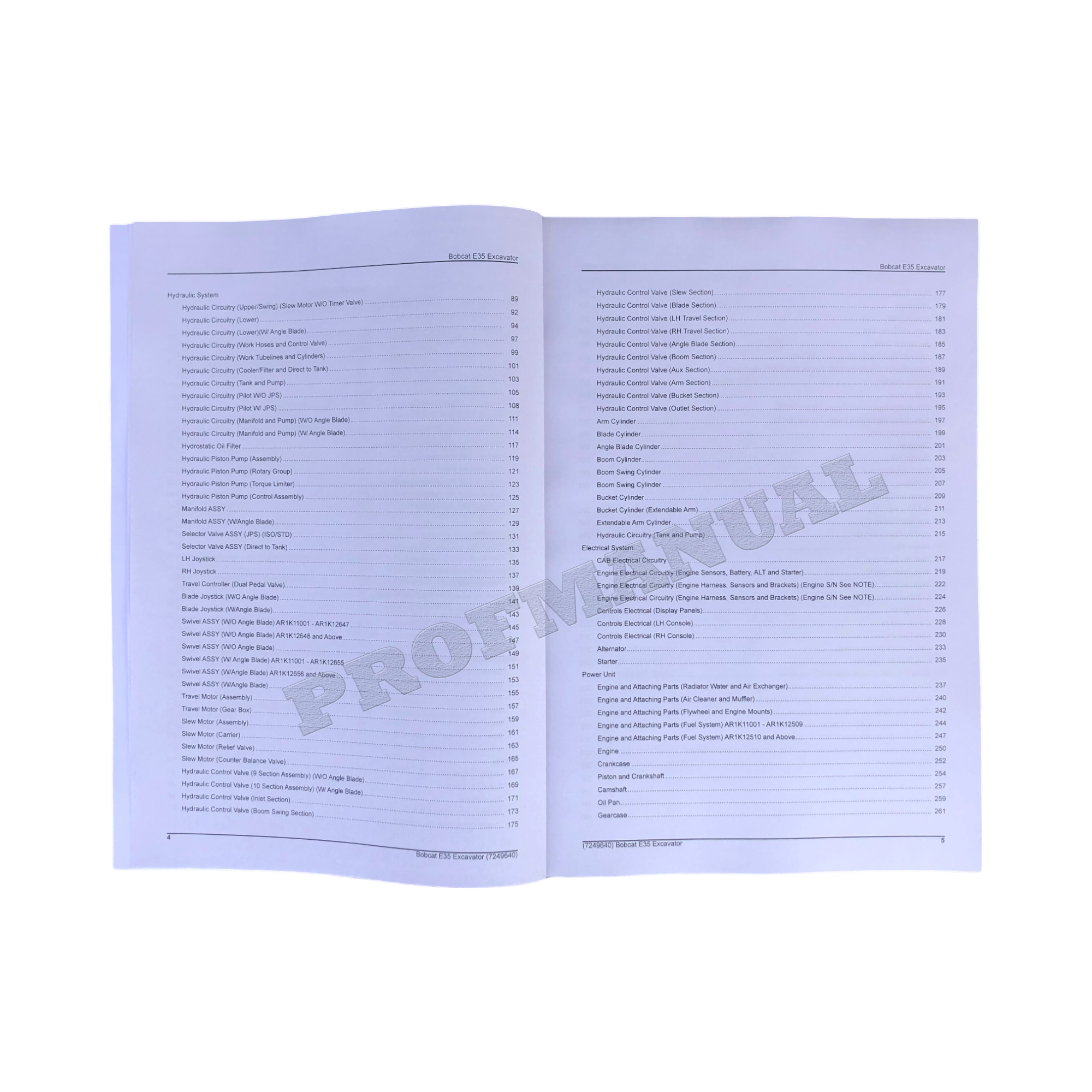 Bobcat E35 Excavator Parts Catalog Manual AR1K11001-