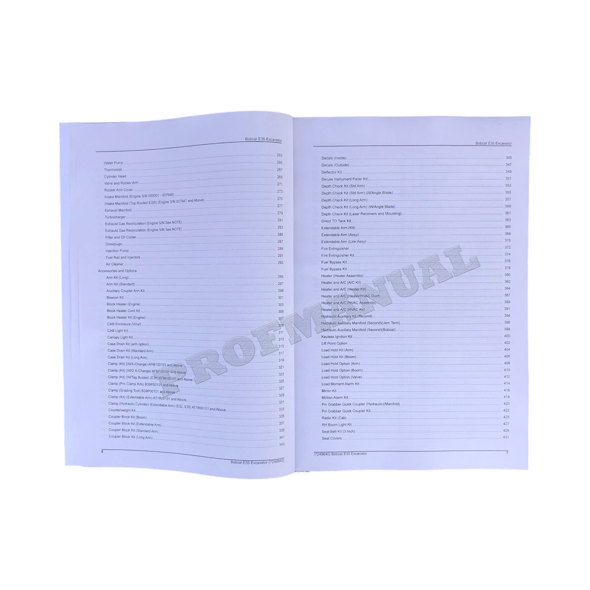 Bobcat E35 Excavator Parts Catalog Manual AR1K11001-