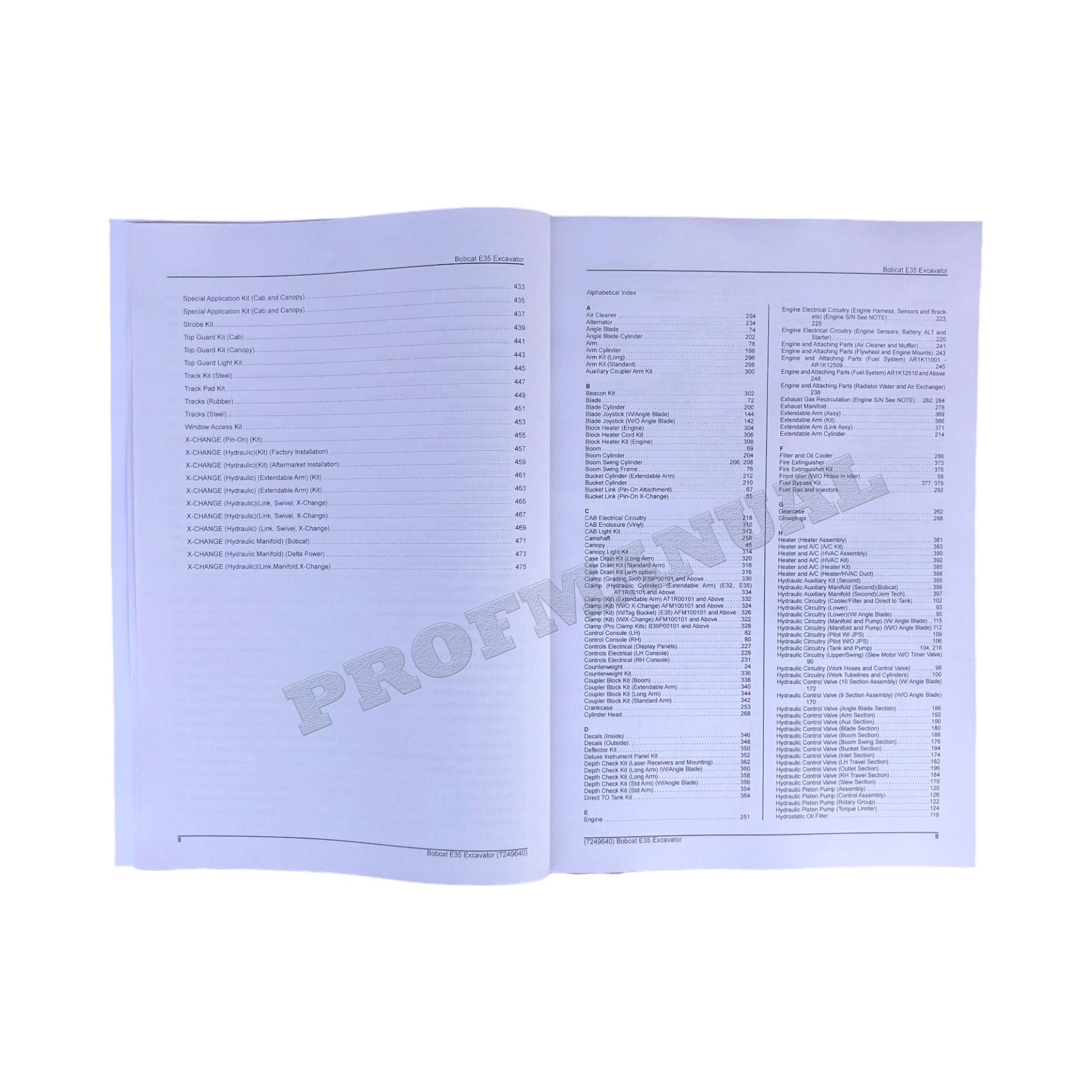 Bobcat E35 Excavator Parts Catalog Manual AR1K11001-