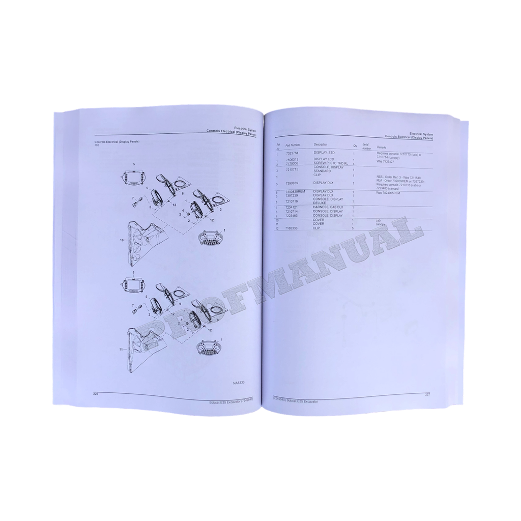 Bobcat E35 Excavator Parts Catalog Manual AR1K11001-