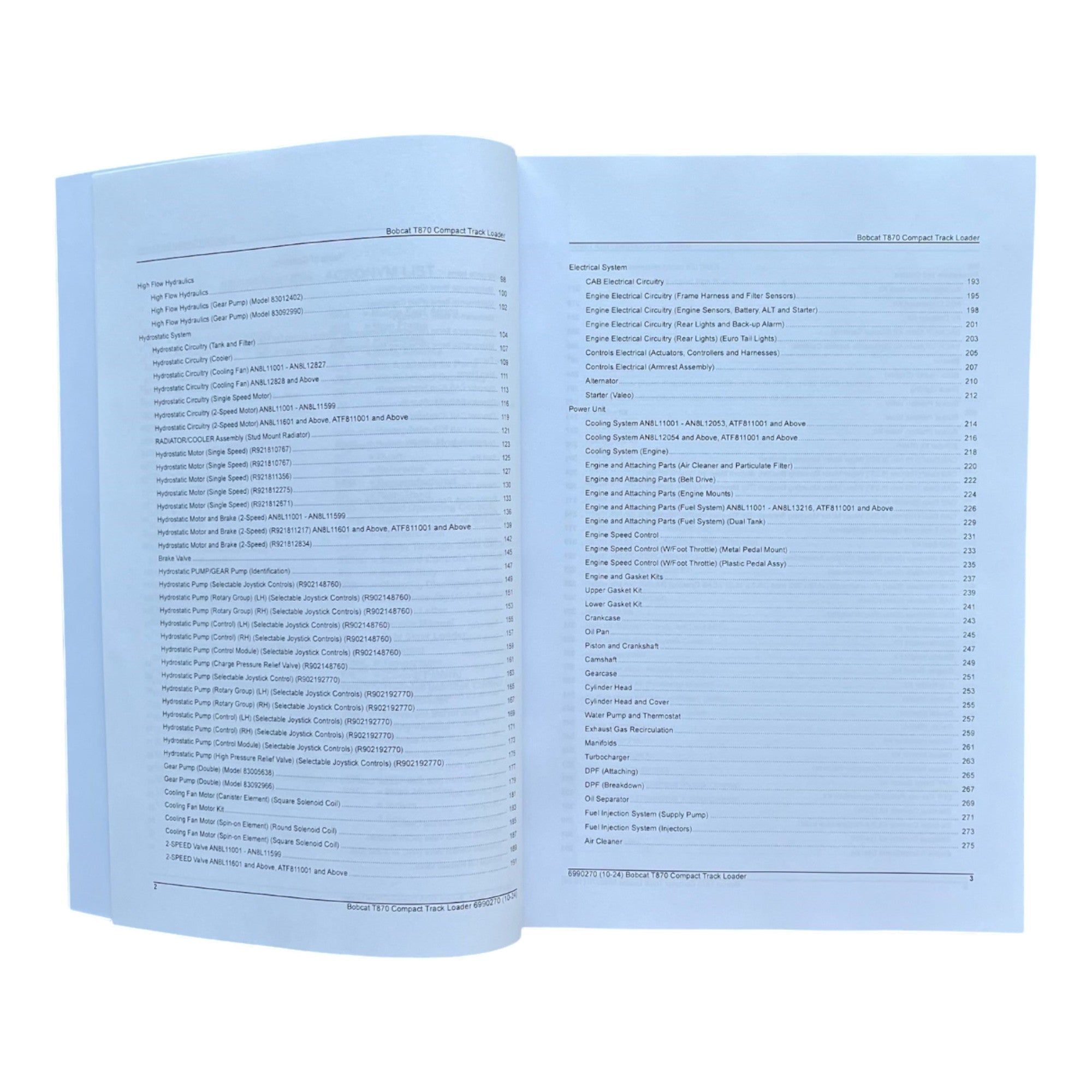 Bobcat T870 Compact Track Loader Parts Catalog Manual AN8L11001- ATF811001-